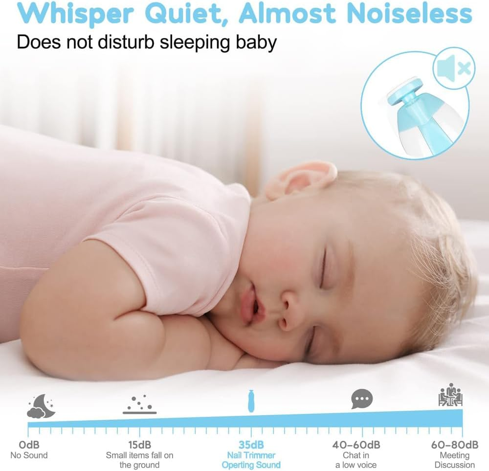 Baby Nail Trimmer with Replacement Pads Set, Electric Baby Nail File, Baby Nail Clippers, Safe Baby Grooming Kit, Whisper Quiet with LED Light, for Newborn, Toddler and Adult Fingernails Care (Blue, Baby Nail Care)