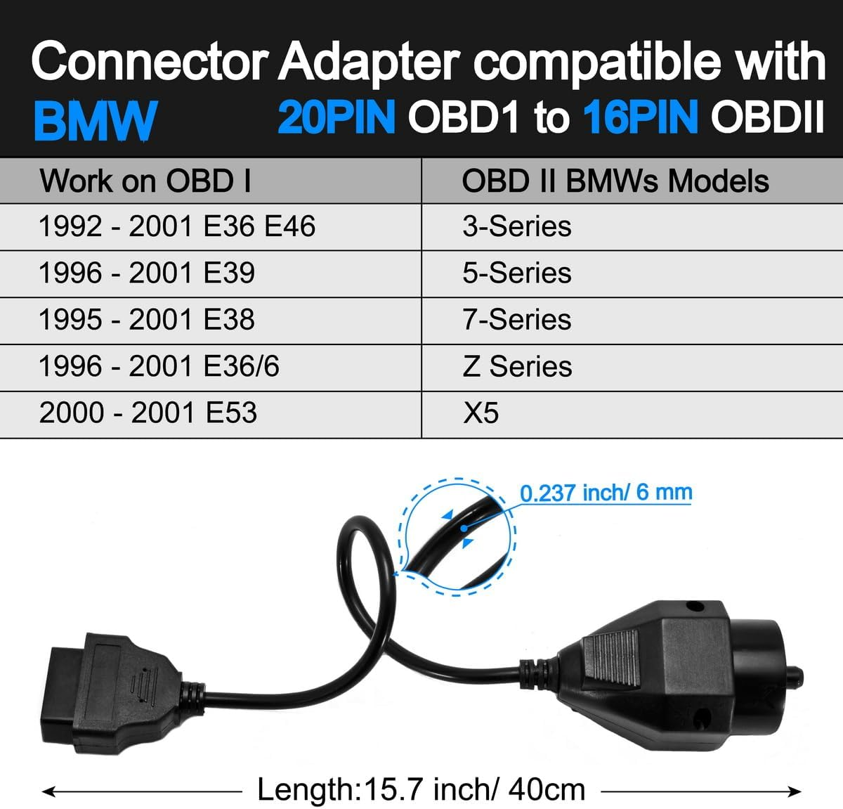 Elandpower OBD OBD2 S-EOLF-BMW20P 16 Pin Connector Diagnostic Adapter for BMW 20 Pin image number 1
