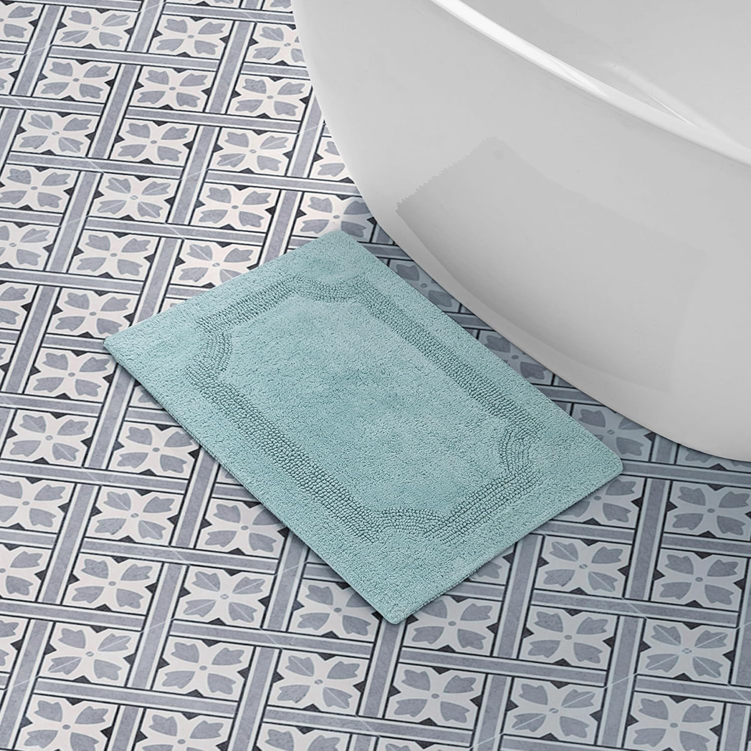 Laura Ashley Reversible Cotton 21 X 34 In. Bath Mat, Aqua