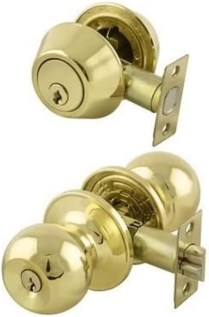 Romak 608540 Raymond Polished Brass Entrance and Deadbolt Combo Knob Set