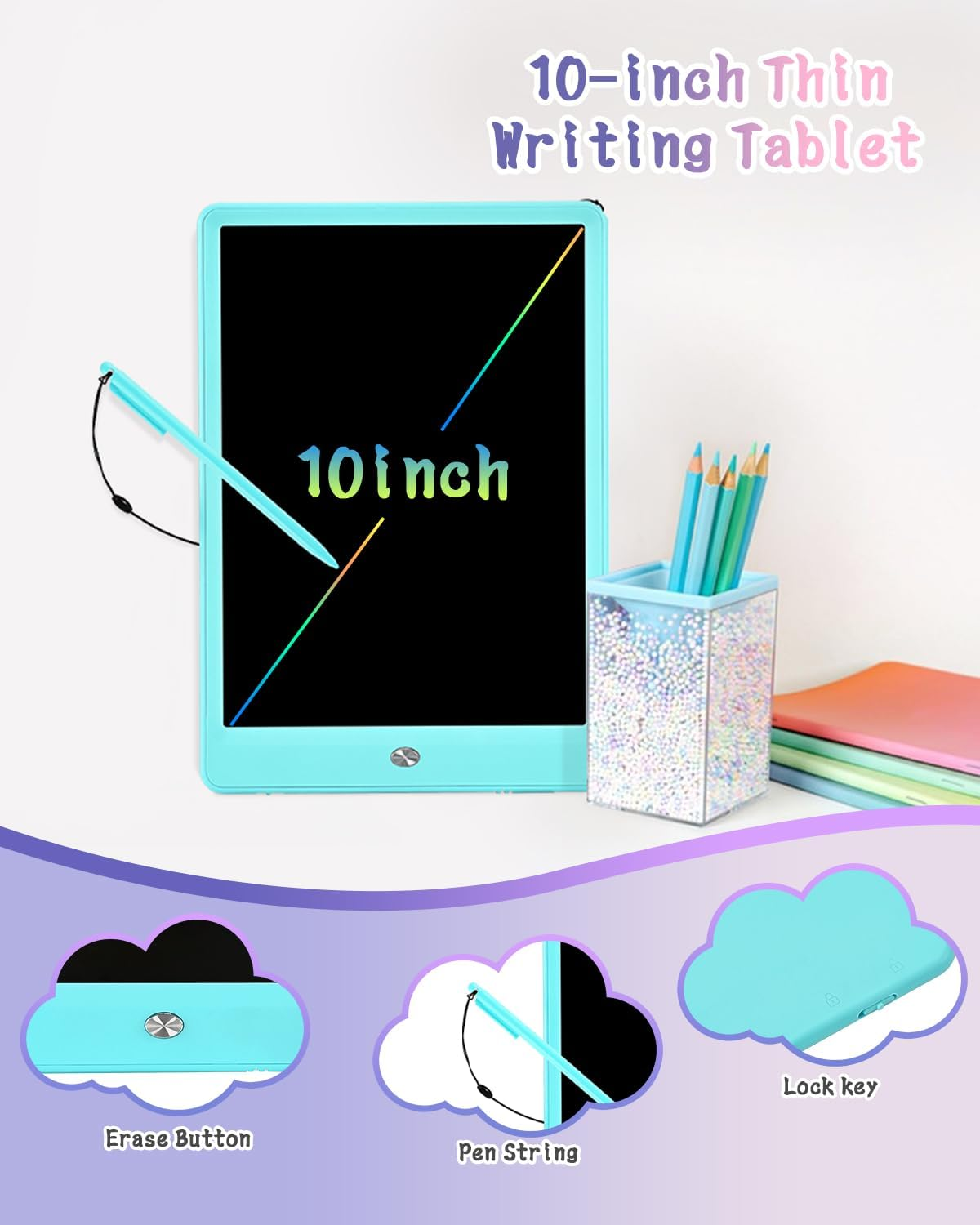 Gifts for Girls Boys, Toddles Colorful Doodle Board Drawing Tablet, 10 Inch Writing Board, Stocking Stuffers Kids Christmas Travel Gifts for Kids Age 3-9 Years, Kids Toys Portable in Car Airplane - Blue image number 4