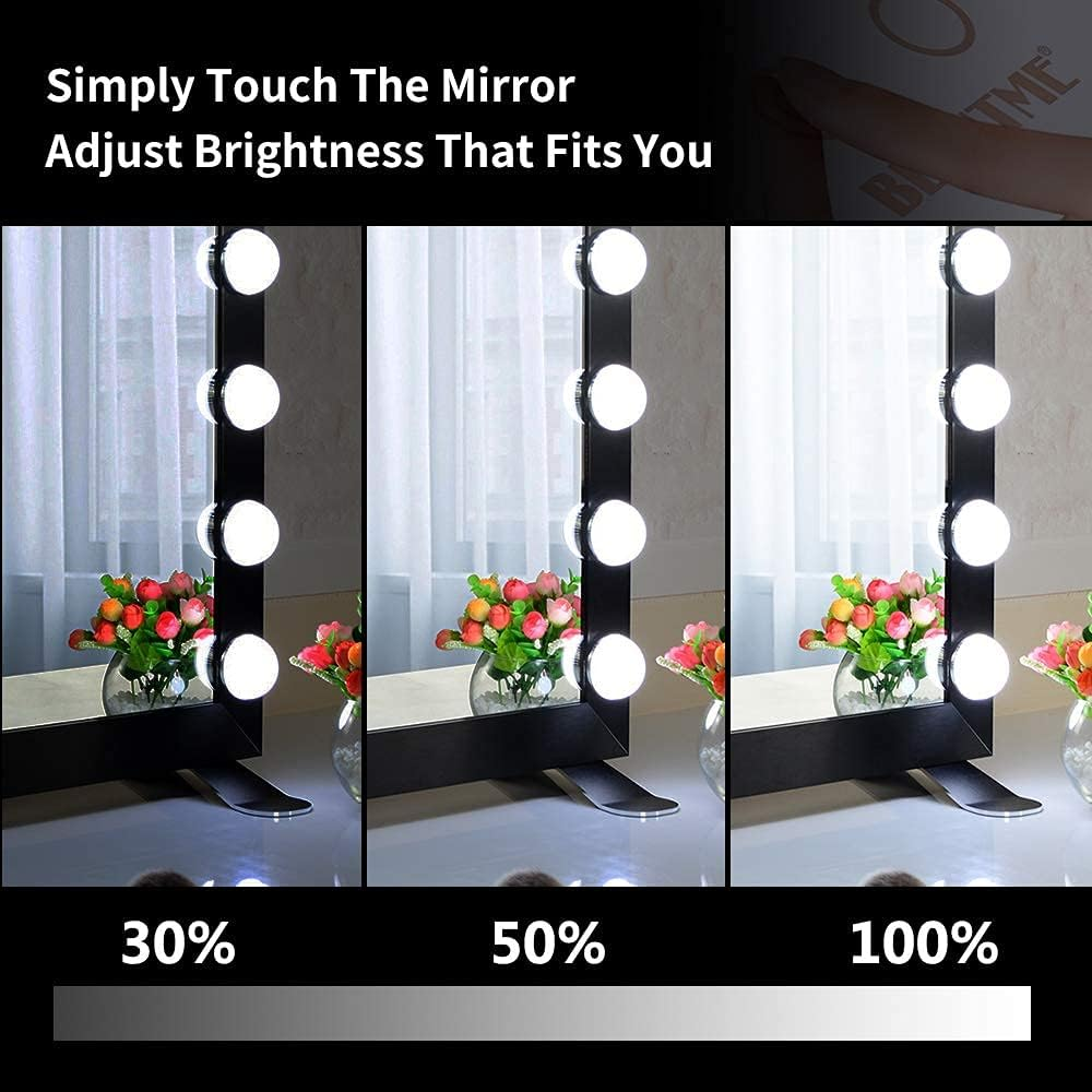 BEAUTME Hollywood Mirror,Lighted Vanity Mirror with Lights,Large Dressing Mirror Illuminated Cosmetic Makeup Mirror with LED Bulbs.Aluminum Bedroom Wall Mirror (Black, 68*55.2Cm) image number 6