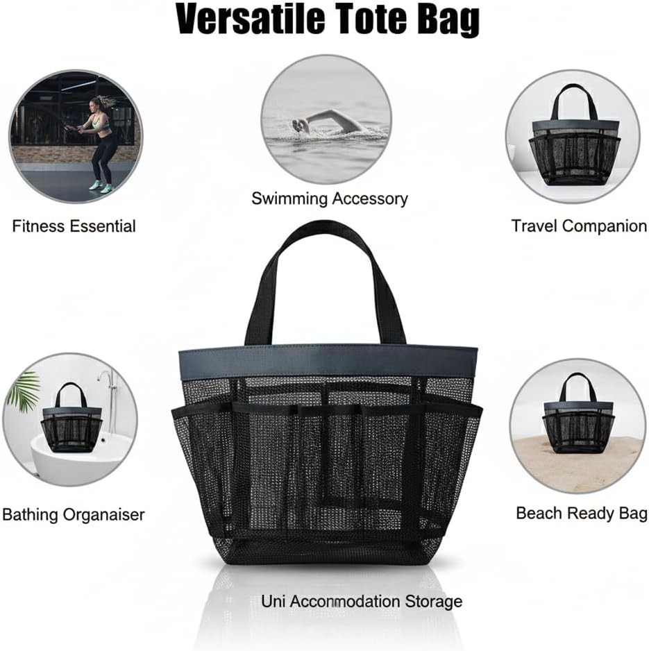 Portable Mesh Shower Bag, Shower Caddy Portable with 8 Pockets, Quick Dry Bathroom Tote with Durable Oxford Handle, Toiletry Storage for Gym, Beach, Travel, SZTTY image number 4