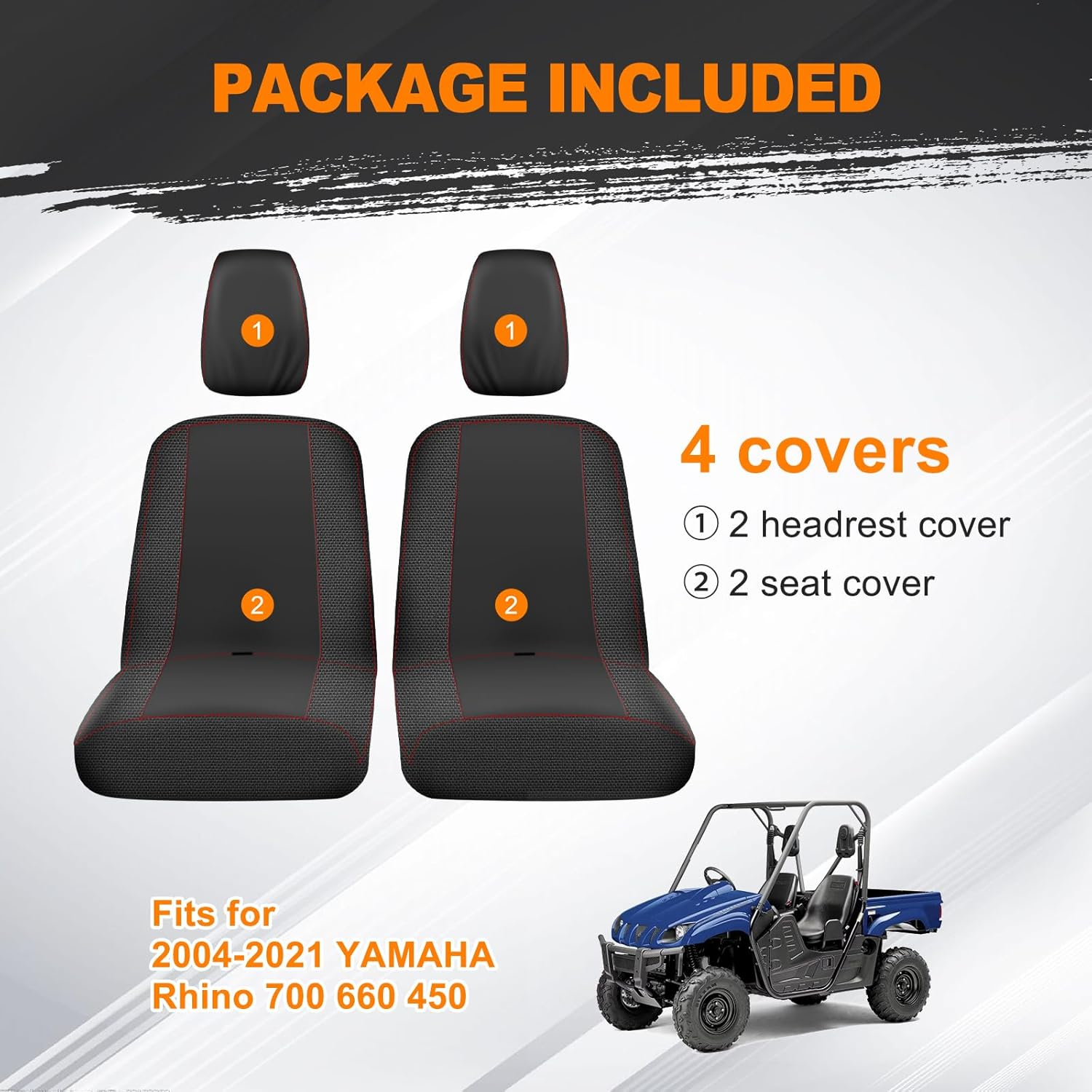 BORDAN UTV Seat Cover for 2004-2021 Yamaha Rhino 700 660 450, Heavy Duty 1680D Waterproof Full Protection Outdoor Seat Cover Set(4 PCS)