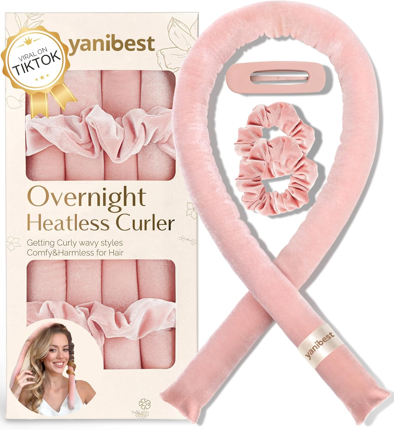 Yanibest Heatless Hair Curler to Sleep In, Overnight Curl Headband for Natural Wavy Curls, No Heat Soft Hair Curler Set with Hair Clip Scrunchies for Styling，No Slip Heatless Curls image number 6