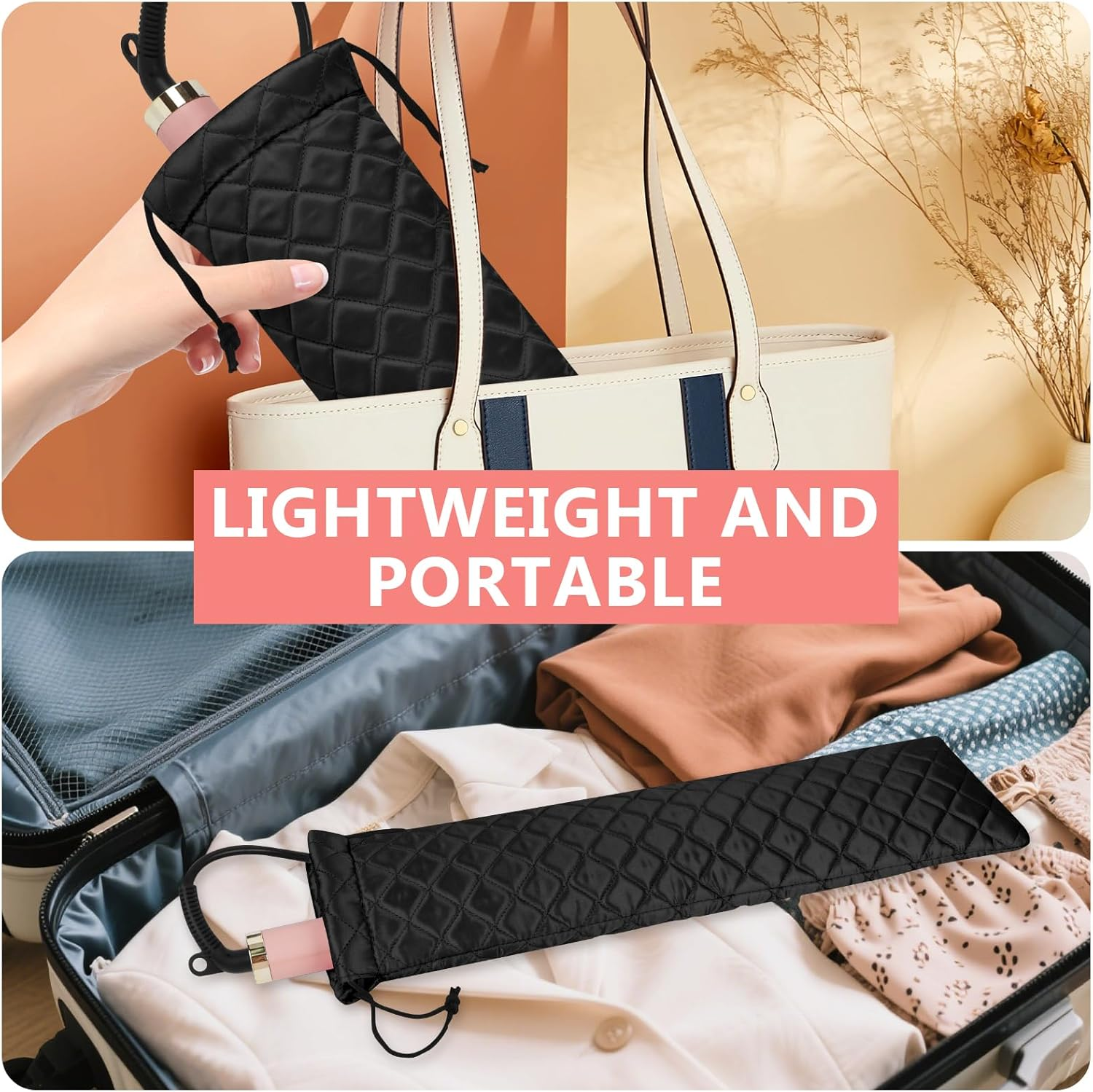 AMIJEAL Heat Resistant Hair Tools Storage Bag Portable Travel Drawstring Organizer Cover Pouch for Curling Iron, Flat Iron, Hair Straightener and Other Styling Tools(16" X 4.3") image number 4