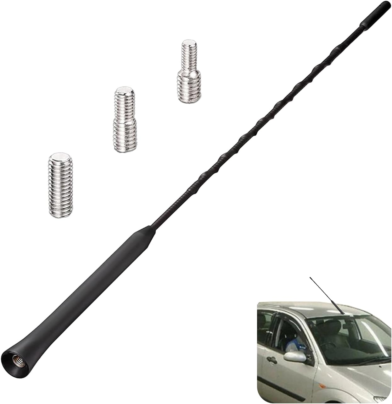 Universal Vehicle Antenna Replacement 40Cm, AM FM Roof Mount Car Radio Antenna Mast with Flexible Rubber Antennae and Threaded Adapters for Improved Signal Reception image number 4