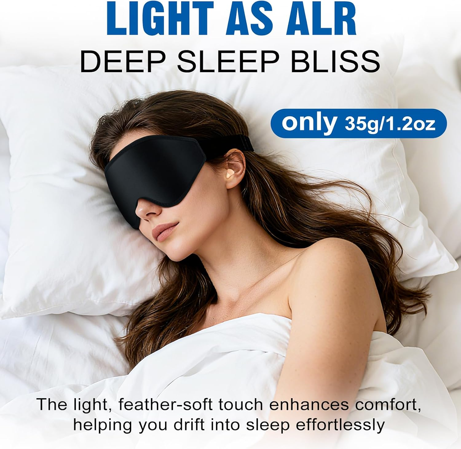 Eosxrp 3D Sleep Mask for Women Men with 5 Pairs Slow Rebound Earplugs Eye Masks for Sleeping with Adjustable Strap, Lights Blocking and Pressure Relief, Night Eye Cover for Travel, Napping