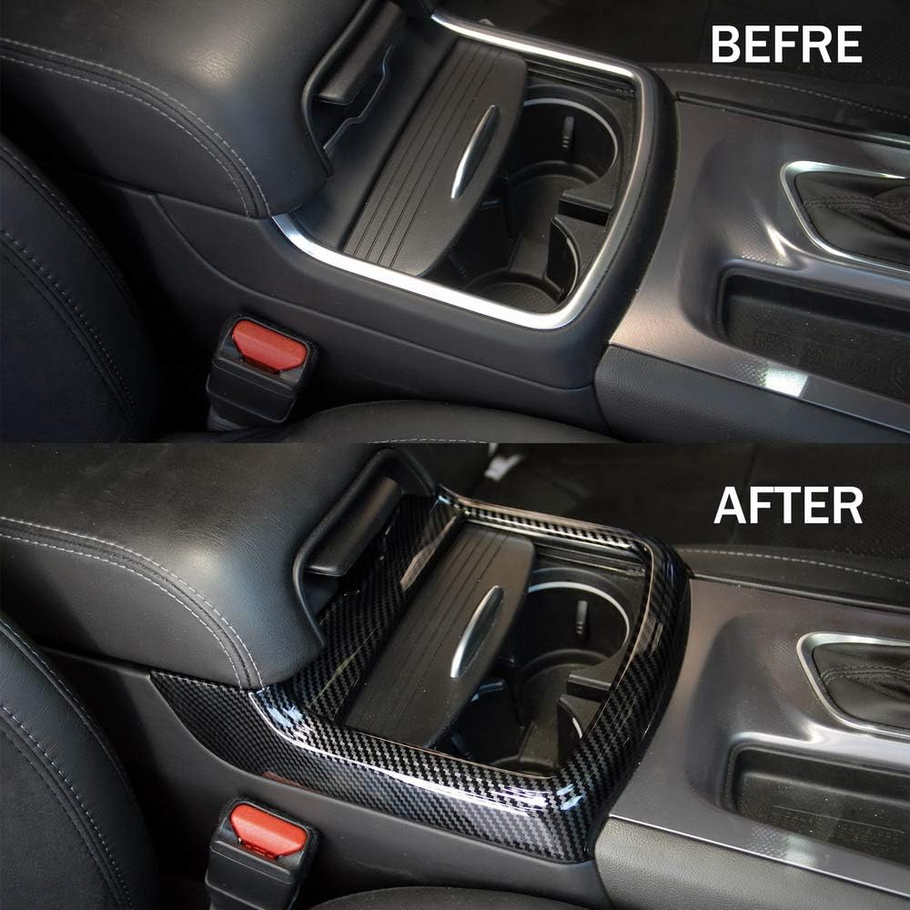 Red Carbon Fiber Cup Holder Cover Trim Decor Sticker for Dodge Charger 2015-2021/ Chrysler 300 2015-2021 - Red,Transparent image number 2