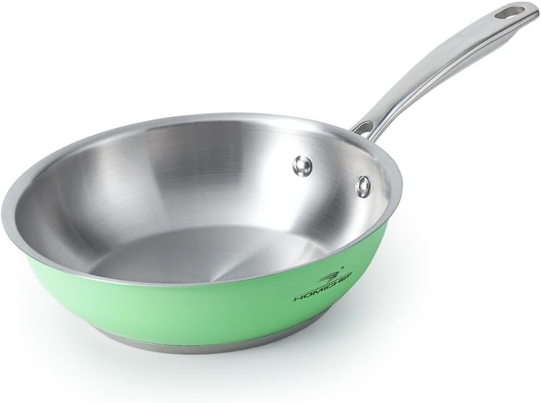 HOMICHEF 24 CM Mint Green Stainless Steel Nickel Free Fry Pan - No Toxic Induction Frying Pan - Non Coating Nickel Free Skillets image number 6