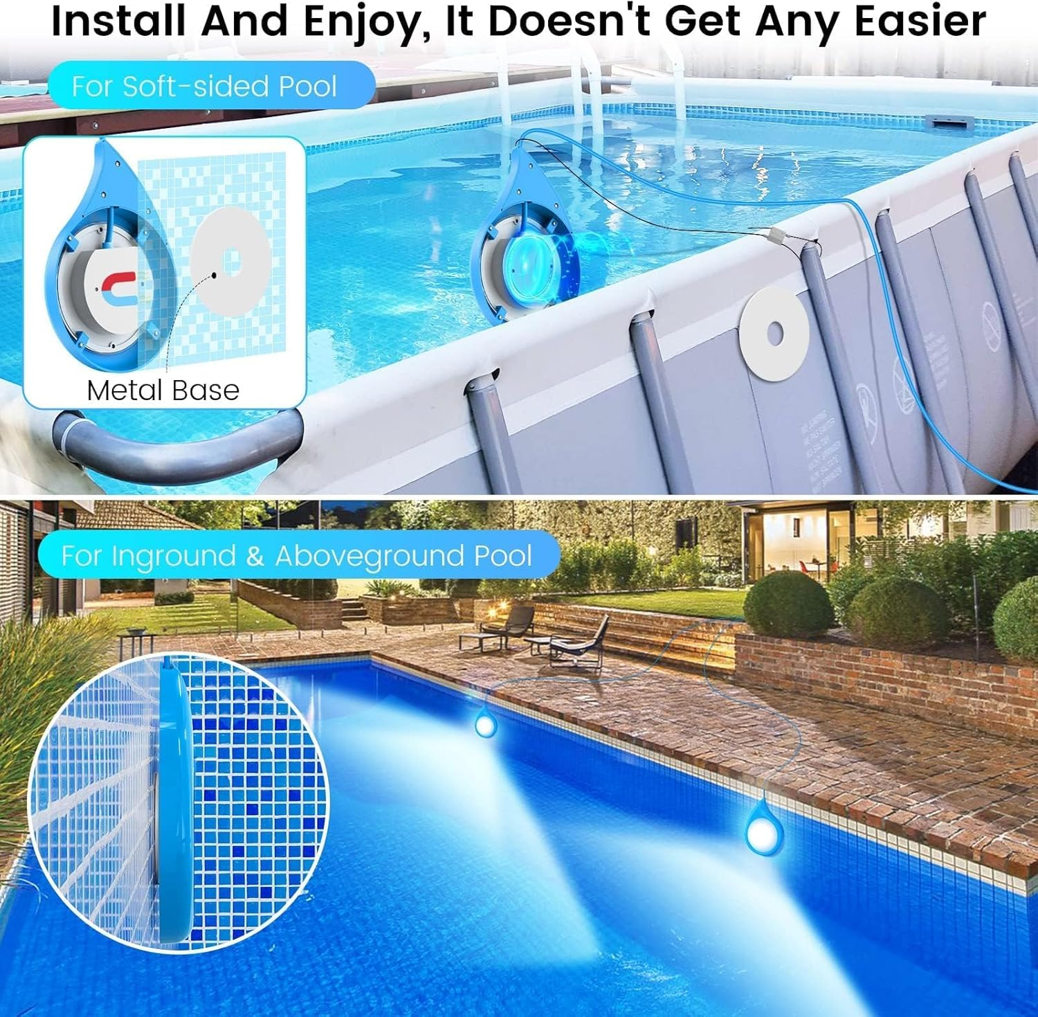 Lylmle LED Pool Lighting with APP Control, 10W RGB Dimmable Underwater Submersible Lights with Magnets, IP68 Waterproof Music Sync Changing Pool Light 12V, 8M image number 2