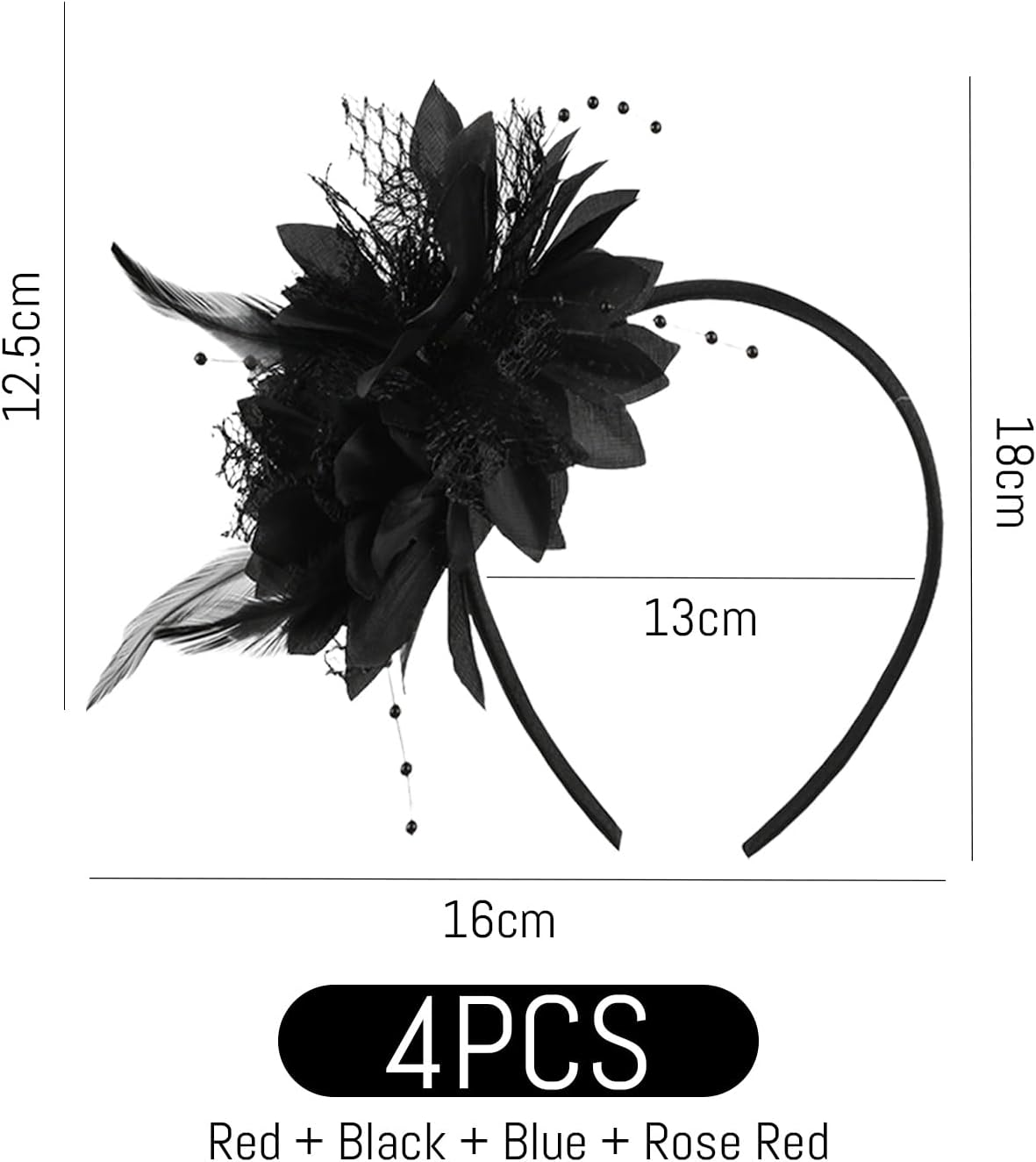 Pack of 4 Feather Flower Headbands, Stage Performance Hair Accessories, Literary Retro Headpiece, Suitable for Carnival Parties and Masquerade Parties image number 5