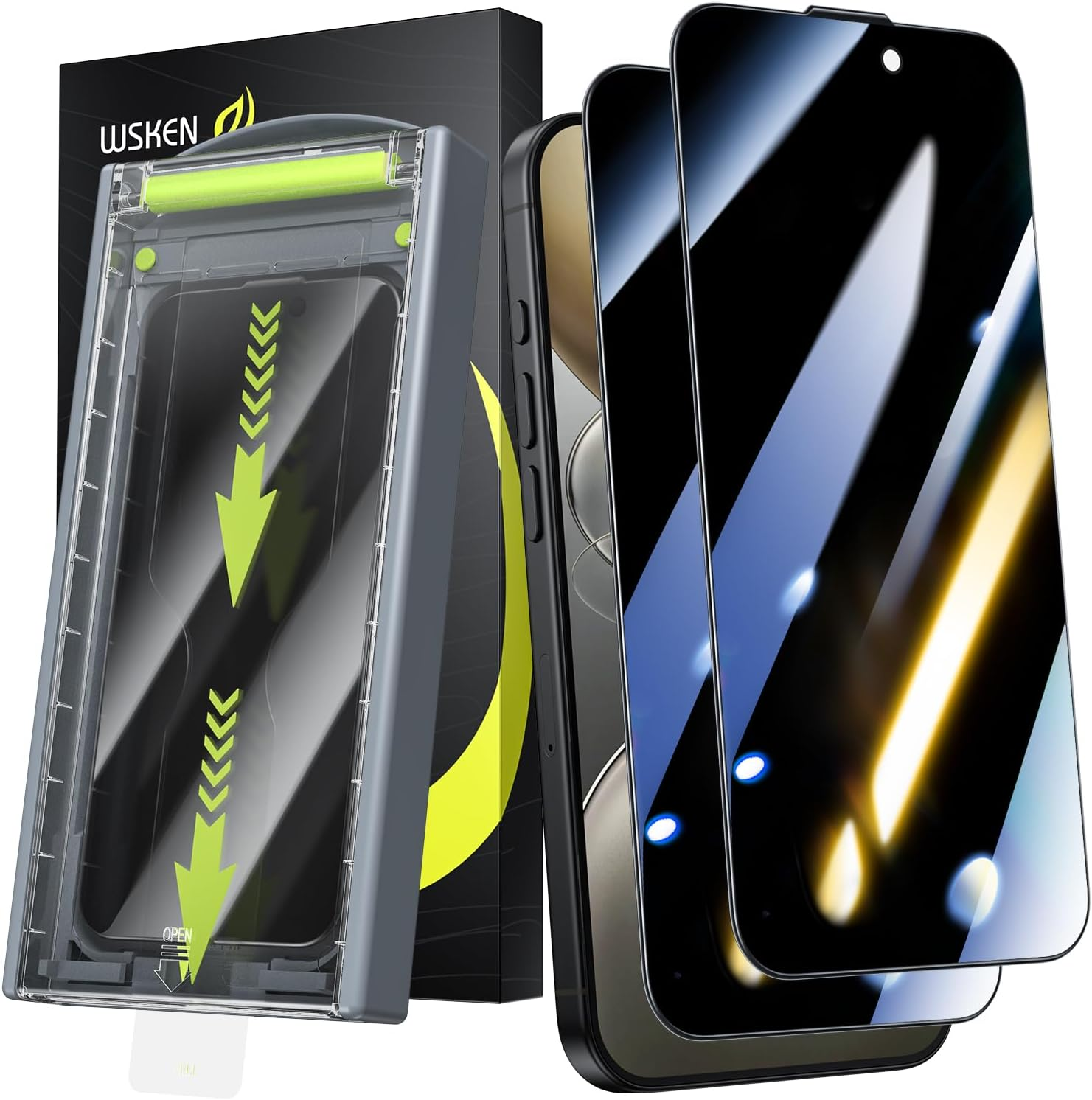 WSKEN for Iphone 16 Pro Max Privacy Screen Protector - [24&deg;Anti Spy ][Auto Dust-Elimination]Anti Glare Full Coverage Tempered Glass 9H Hardness Easy Installation,Bubble Free,Anti Fingerprint,2 Pack