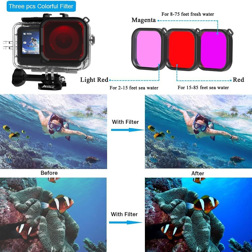 Husiway Accessories Kit for DJI Osmo Action 6 Waterproof Case Diving Housing Silicone Case Glass Screen Protector Film Whole Bundle 60D image number 5