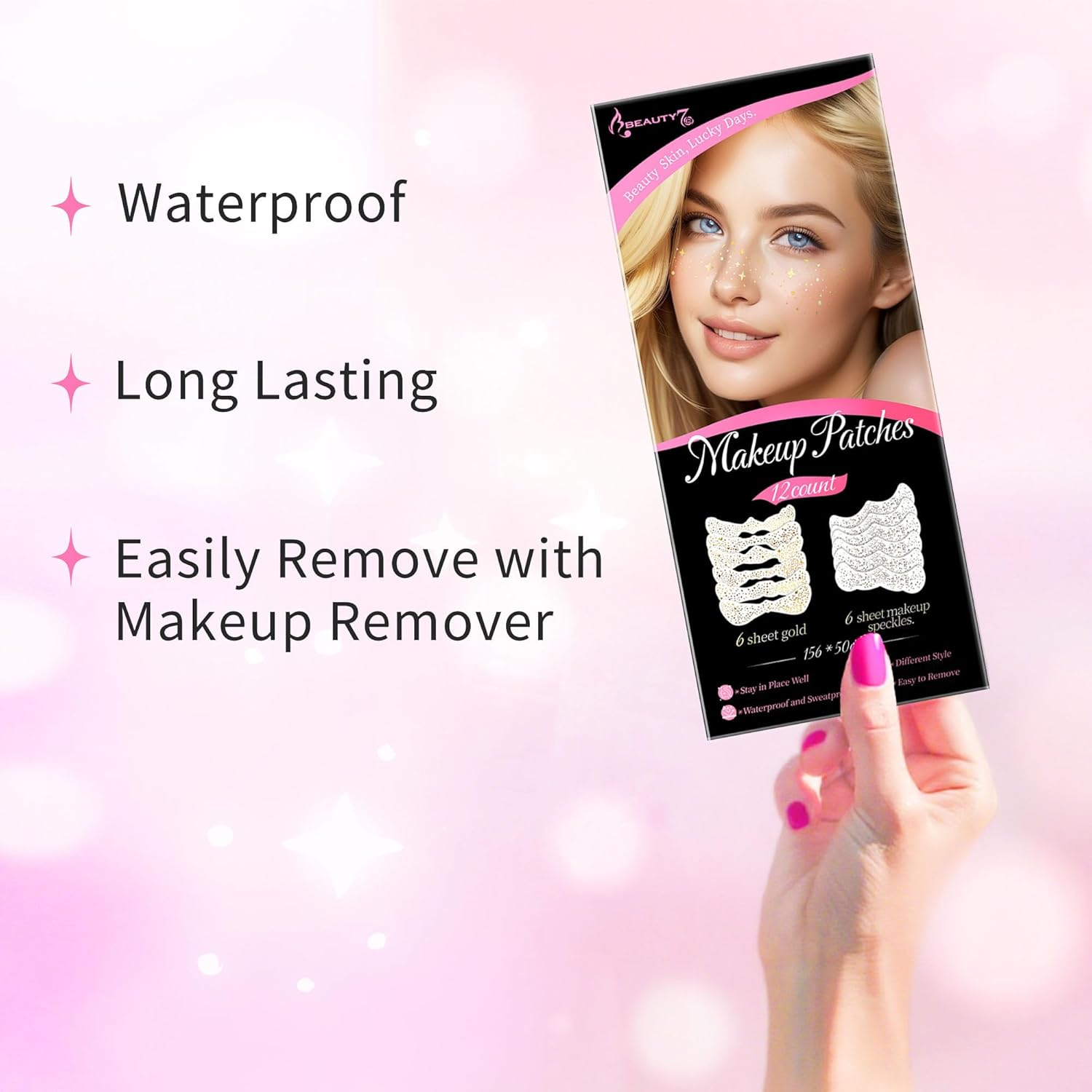 12 Pieces Girl Freckle Tattoo Stickers, Temporary Face Tattoo Waterproof Stickers, Gems Face Jewels for Music Carnival Party Makeup image number 6