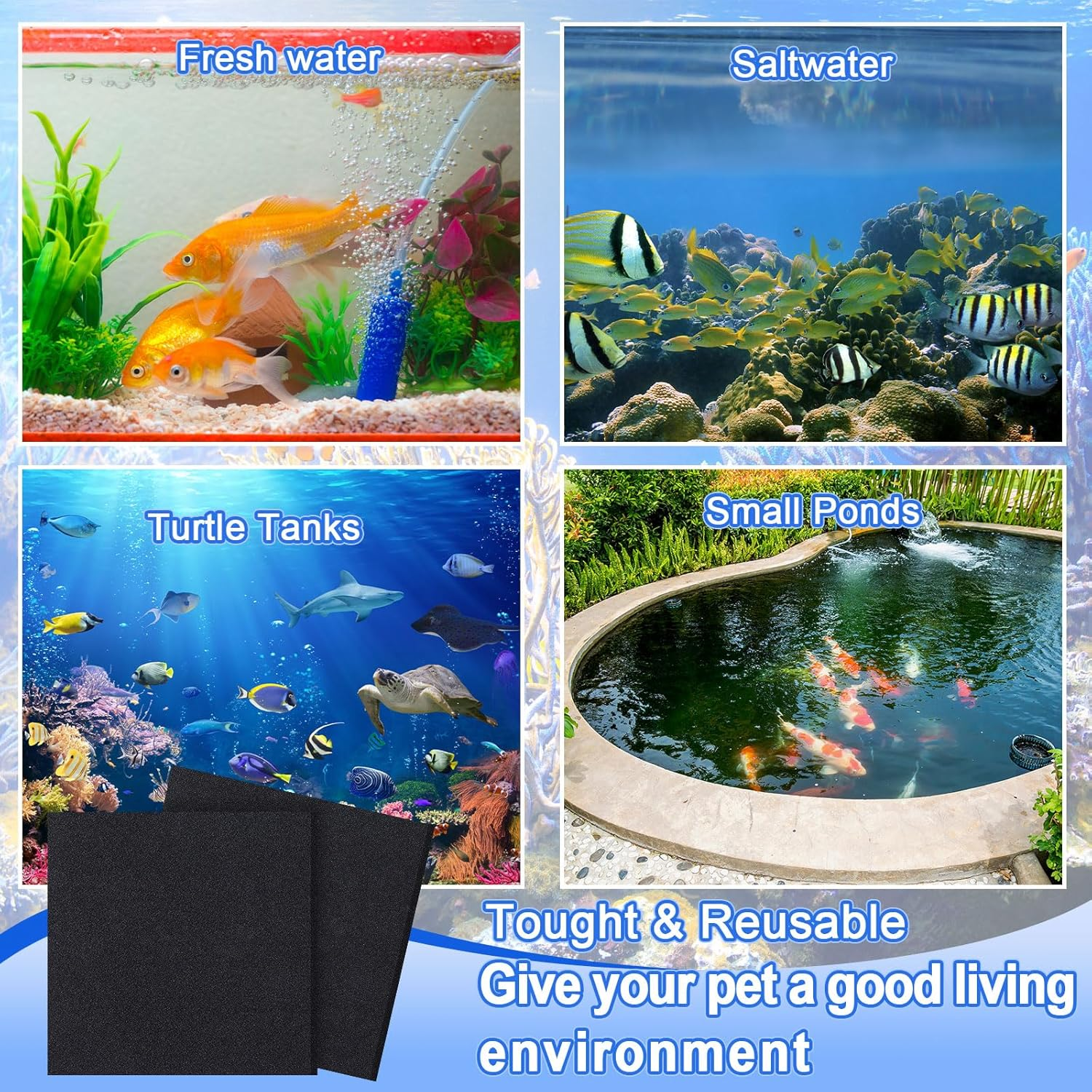 Glooglitter 2 Pcs Aquarium Filter Foam Sponges Filter Media Pad 19.69 X 19.69 X 1.57 Inches Black Fish Tank Sponge Filter for Aquarium Aquatic Pet (50PPI) image number 4