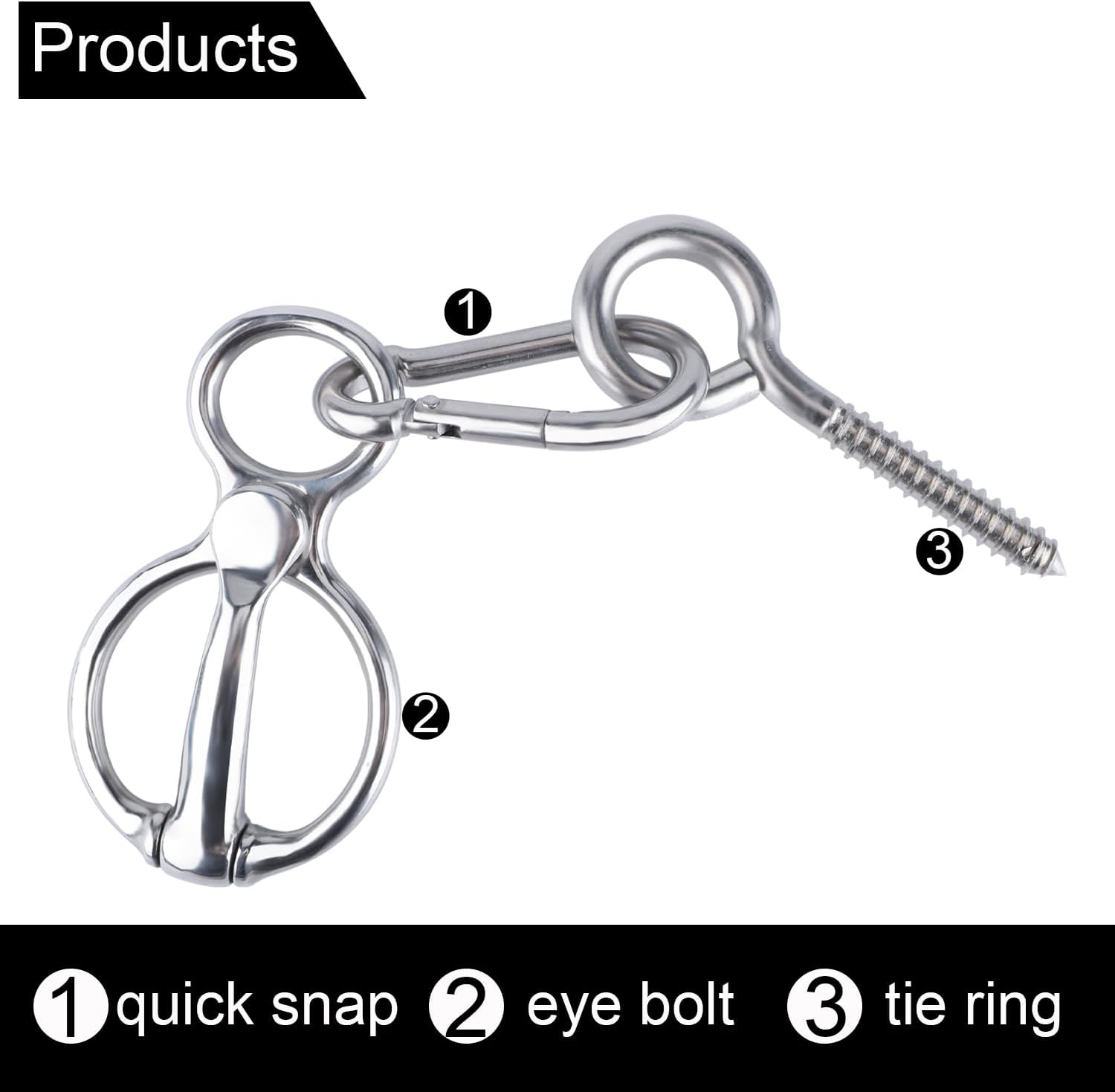 3Pcs Heavy Duty Horse Tie Ring, Durable Stainless Steel Tie Ring for Horses with Eye Bolt Horse Tie Post Quick Release Safety Horse Accessories image number 3