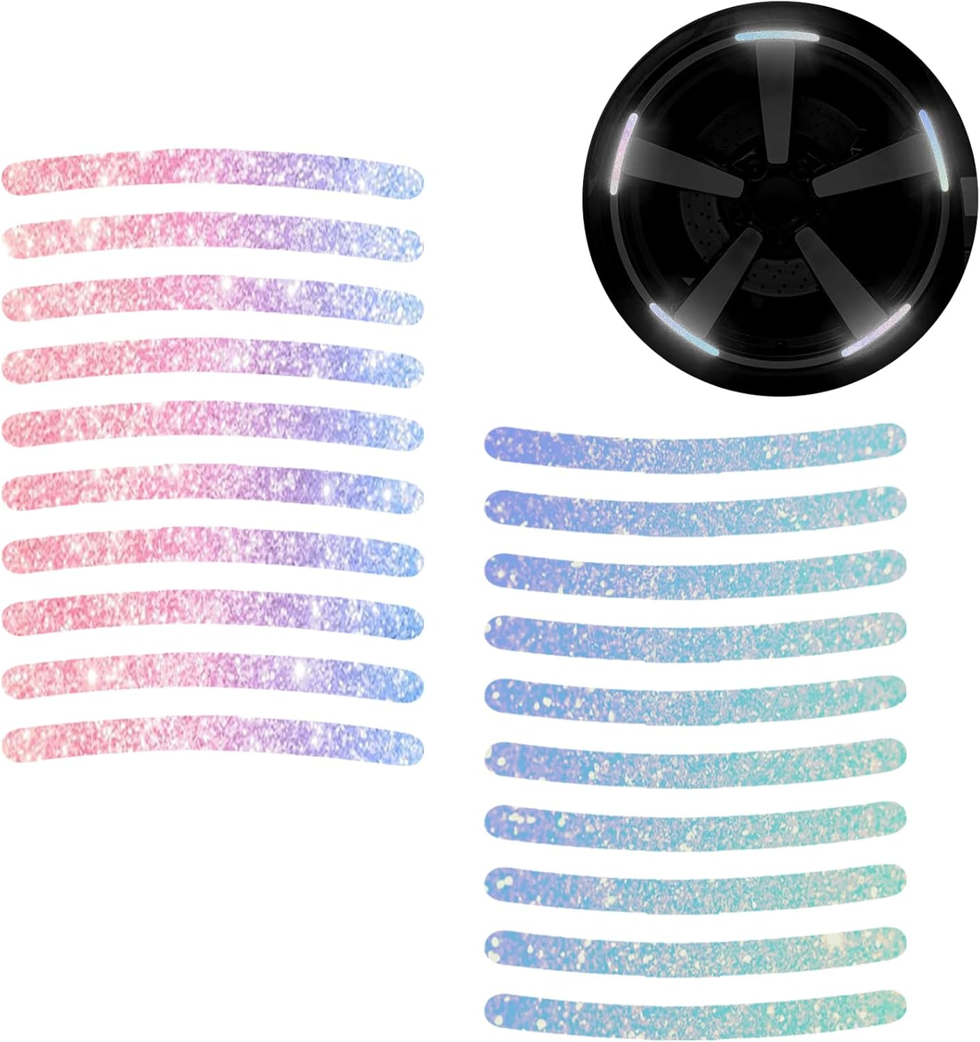 EKIND Reflective Wheel Rim Stickers, Waterproof High-Temperature Resistant Car Decals in Night, Flexible Scratch-Proof Warning Strips Cars, Motorcycles, Bicycles, (20Pcs, Sparkl Diamond Colorful) image number 3