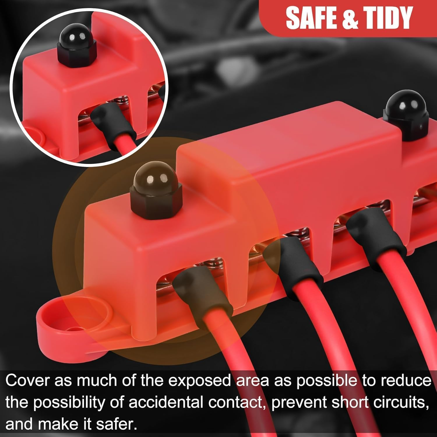 Bus Bar 12V Power Distribution Block 250A Bus Bar with 4 X 5/16" (8M) Studs Marine Battery Busbars Terminal Ground Distribution Block with Cover for Automotive, Boat, Car, Solar Wiring (Pair)