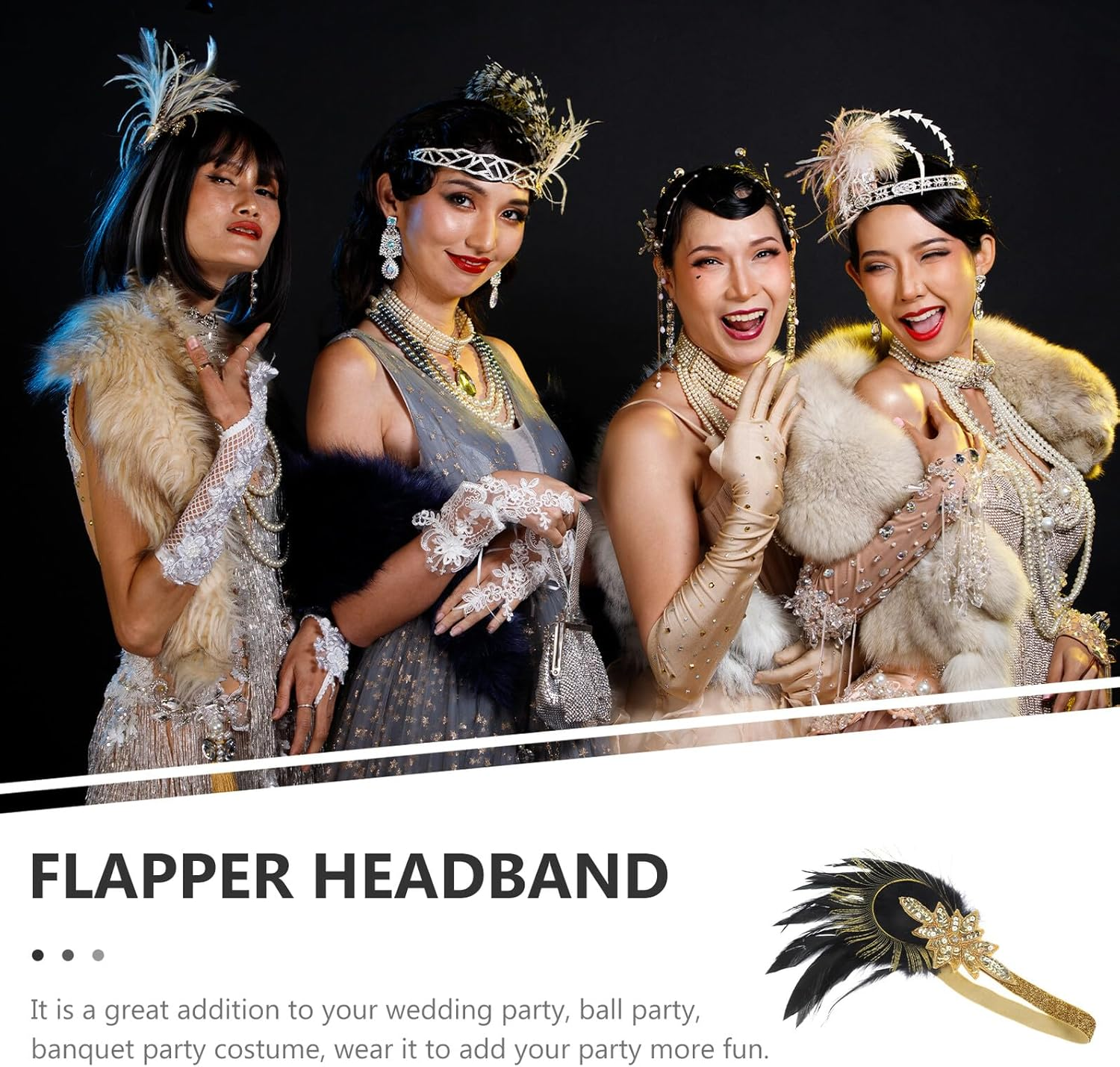 Plume Headband for Women Vintage Flapper Accessories for Roaring Costume Parties Wedding Dancing Headpiece Stylish Hair Accessories