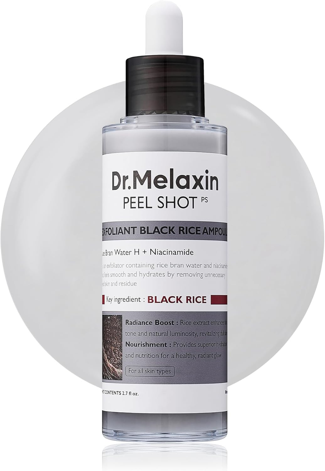 Dr.Melaxin Peel Shot Glow Black Rice Peeling Ampoule, Soft Exfoliating Face and Body Scrub Dead Skin Cells, Blackheads Remover for All Skin Types Korean Skin Care 80Ml image number 3
