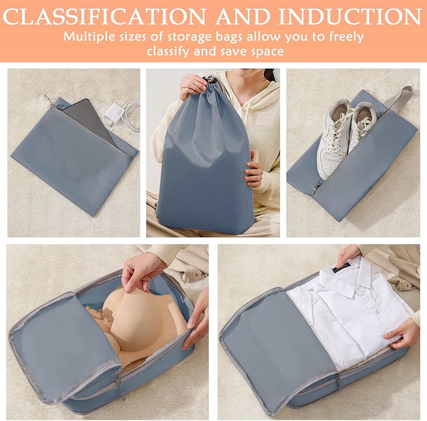 7Pcs Compression Packing Cubes Set, Expandable Travel Organizers for Carry on Luggage,Waterproof Travel Packing Accessories Compression Bags,Travel Packing Cubes Organisers for Suitcases image number 3