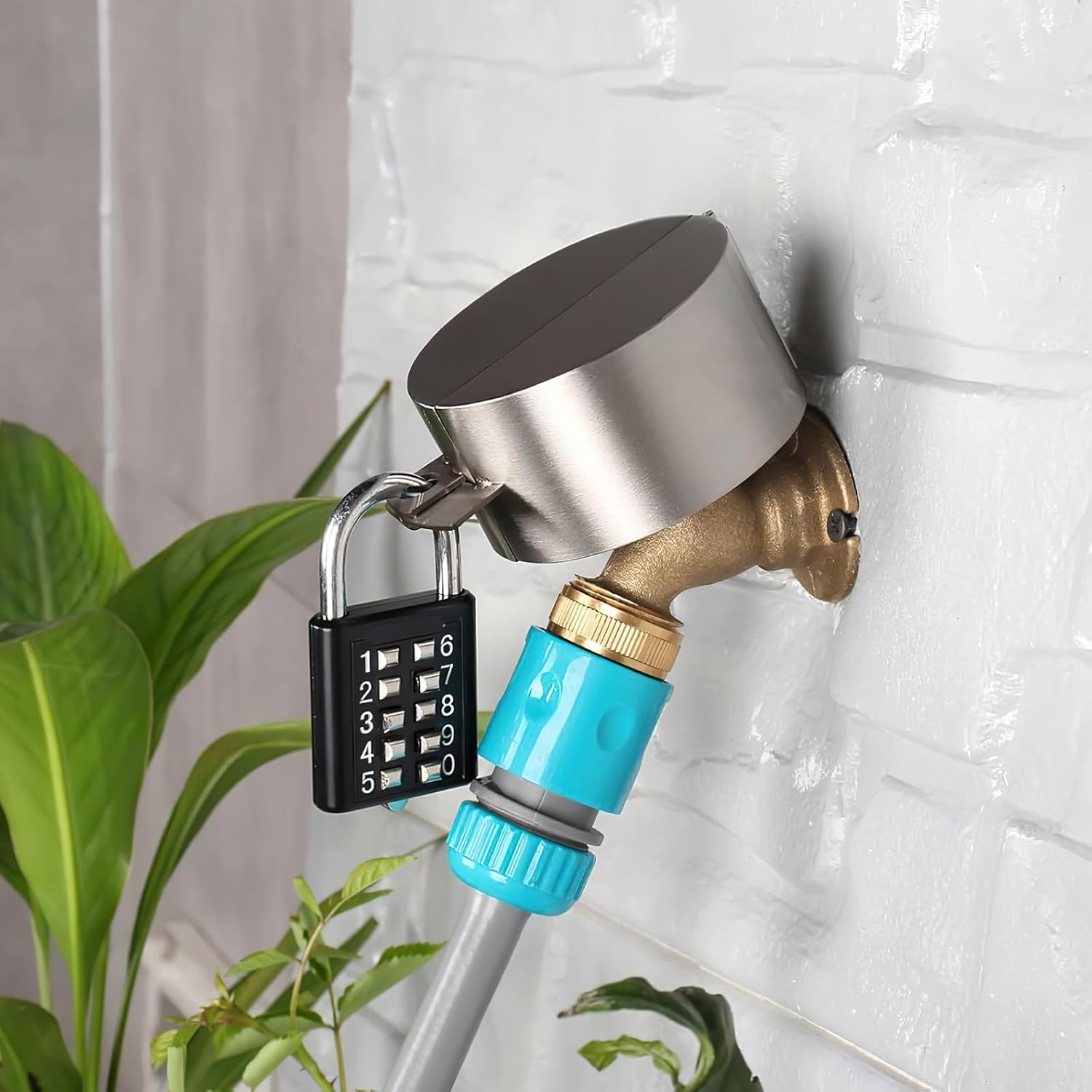 Water Spigot Lock,Outdoor Faucets Lock Cover,Garden Water Saving Faucets Lo-Ck with Padlock,Hose Spigot Protector Lock,Combo Hose Bib Lo-Ck,Prevent Wa-Ter Theft Faucet Tap Lock image number 2