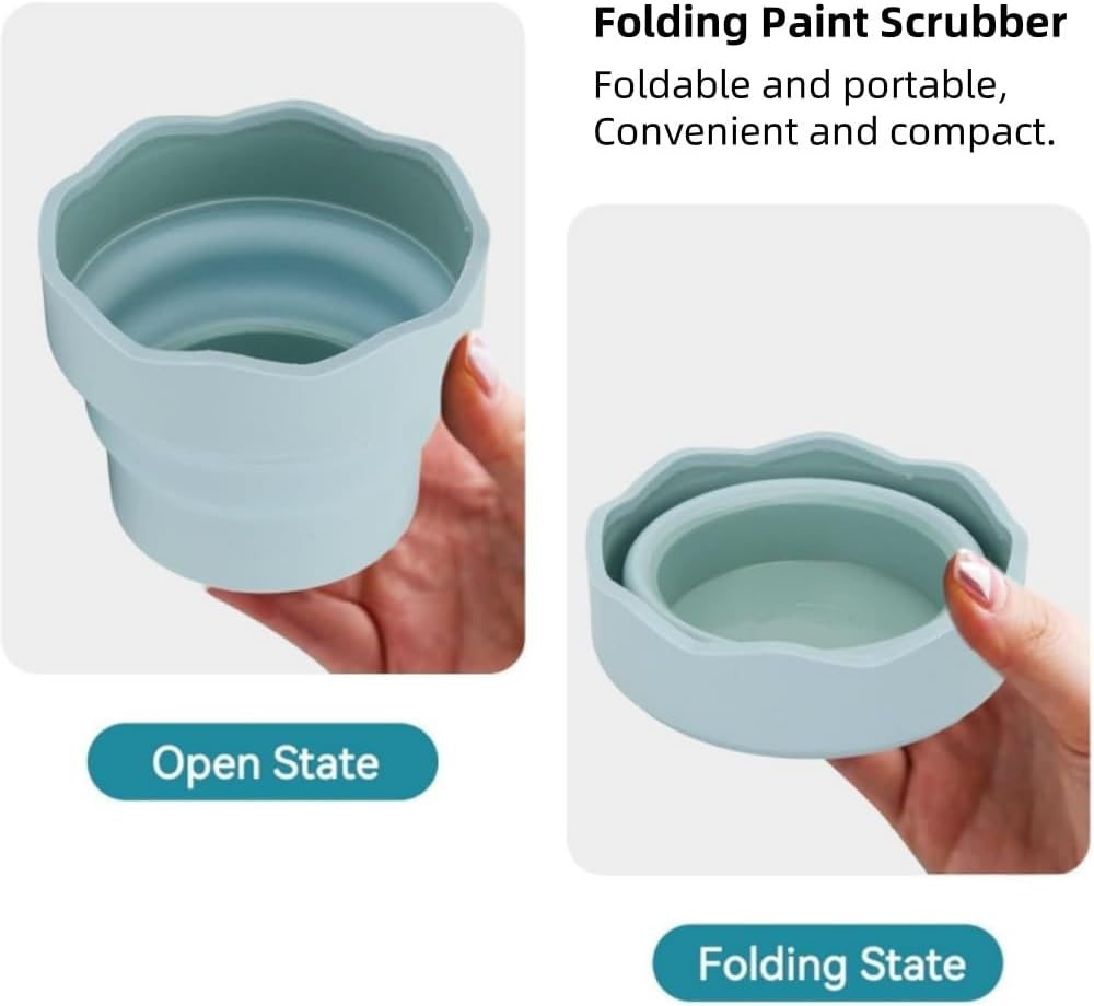 2PCS Collapsible Paint Brush Cleaner Cup,Silicone Handy Paint Cups for Painting Portable Silicone Washing Bucket Brush Holder Cleaner for Watercolor Oil Painting