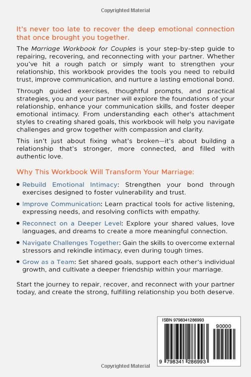 Marriage Workbook for Couples: Repair, Recover, and Reconnect with Guided Exercises for a Deep Emotional Bond and Authentic Communication image number 1