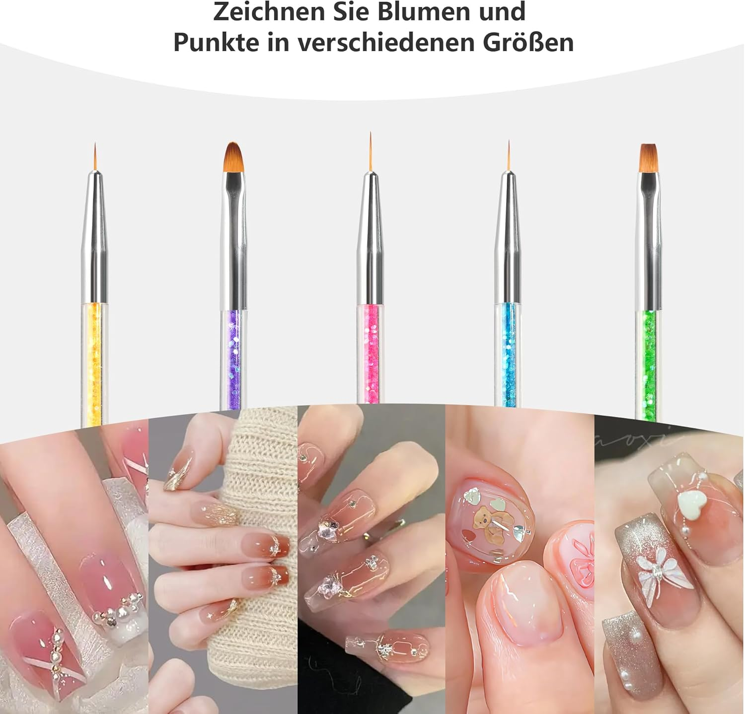 8-Piece Nail Art Brush Set, Brush for Nails with Double Head Nail Art Brush Set, Dotting Pen and Gel Brush for Nails, Precise Brush for Nail Design, Colour and Embellishments image number 2