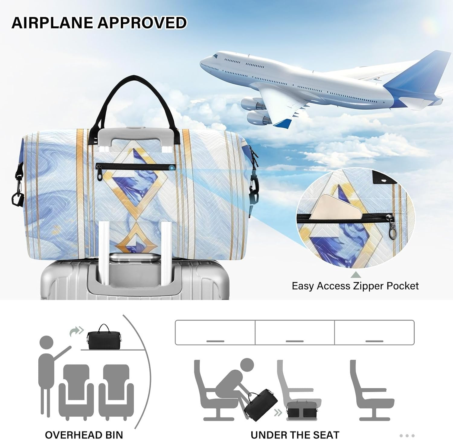 Western Magic Blue Gem Travel Bag Travel Weekender Gear Bag Sports Duffel Bags with Toiletry Bag for Travel 2 Pcs Set, Western Magic Blue Gem, 1 Size image number 5