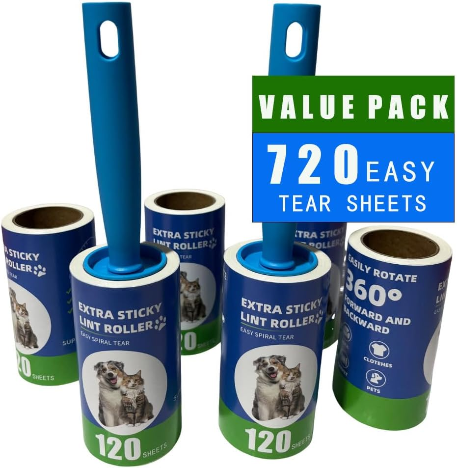 Extra Sticky Lint Roller Mega Value Set720Sheets for Pet Hair Removal, Dog and Cat Lint Remover image number 4