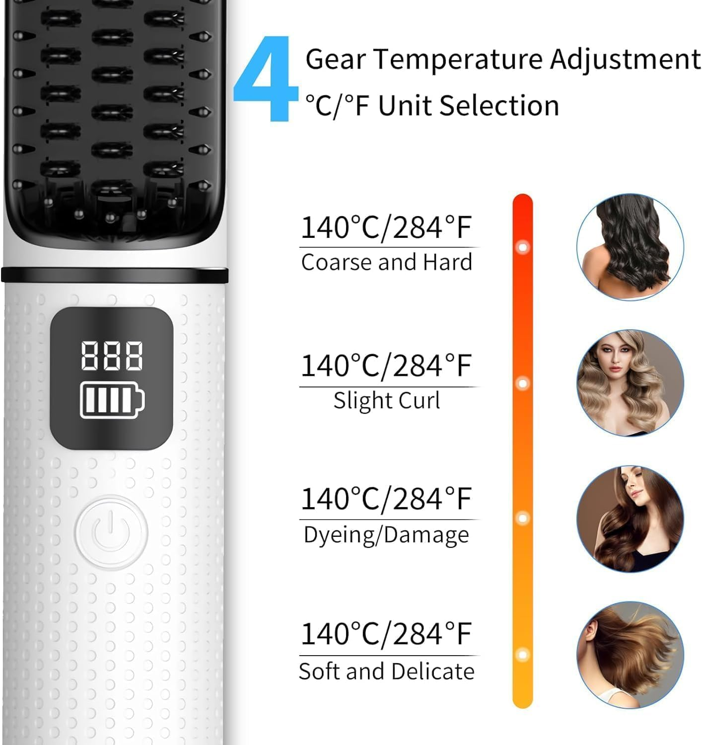 B-Qtech Cordless Hair Straightener Brush, Mini Portable Travel Wireless Straightener Negative Ion with Type-C Rechargeable Anti-Scald Fast Heating & 4 Temp Settings, Hair Straighteners Comb for Women Gift image number 2