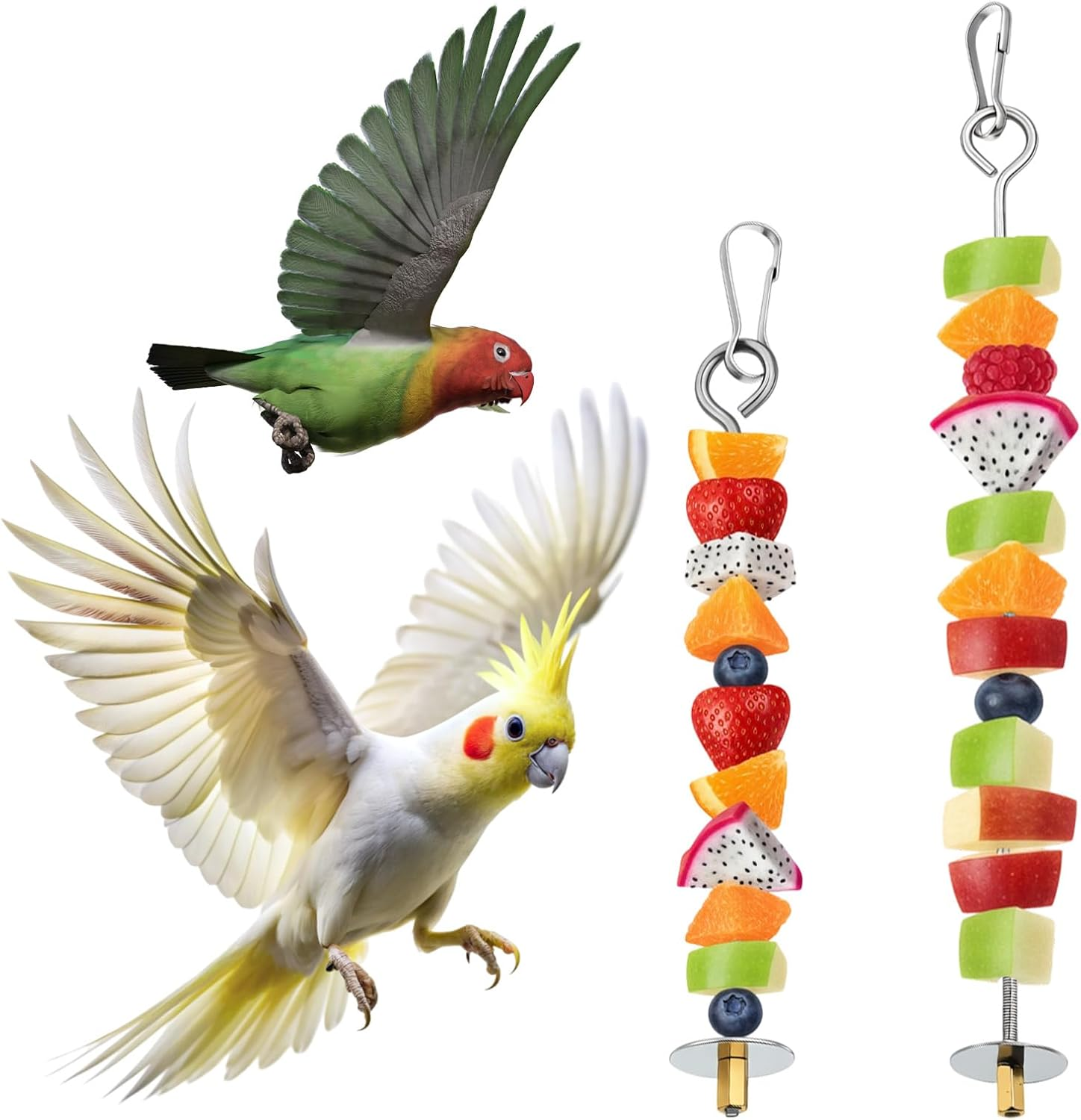 5PCS Bird Cage Food Holder with Hook, Parrot Fruit Vegetable Skewer, Stainless Steel Bird Feeder for Cages, Hanging Foraging Toy, Birds Cage Feeder Foraging Toy for Macaw Parakeet Parrot Budgie image number 6