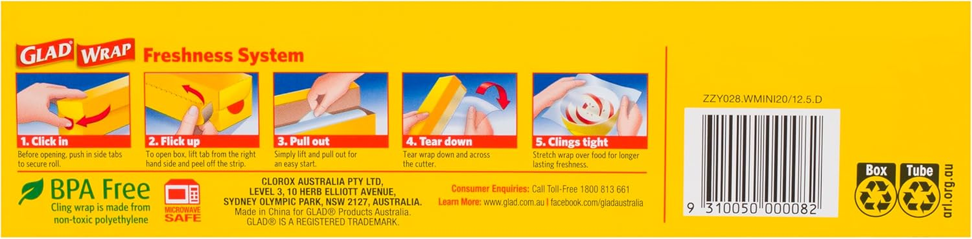 Glad Wrap Mini, 20 Metre Clear Cling Wrap, Bpa-Free, Microwave Ready, 20M X 20Cm, 1 Count image number 2