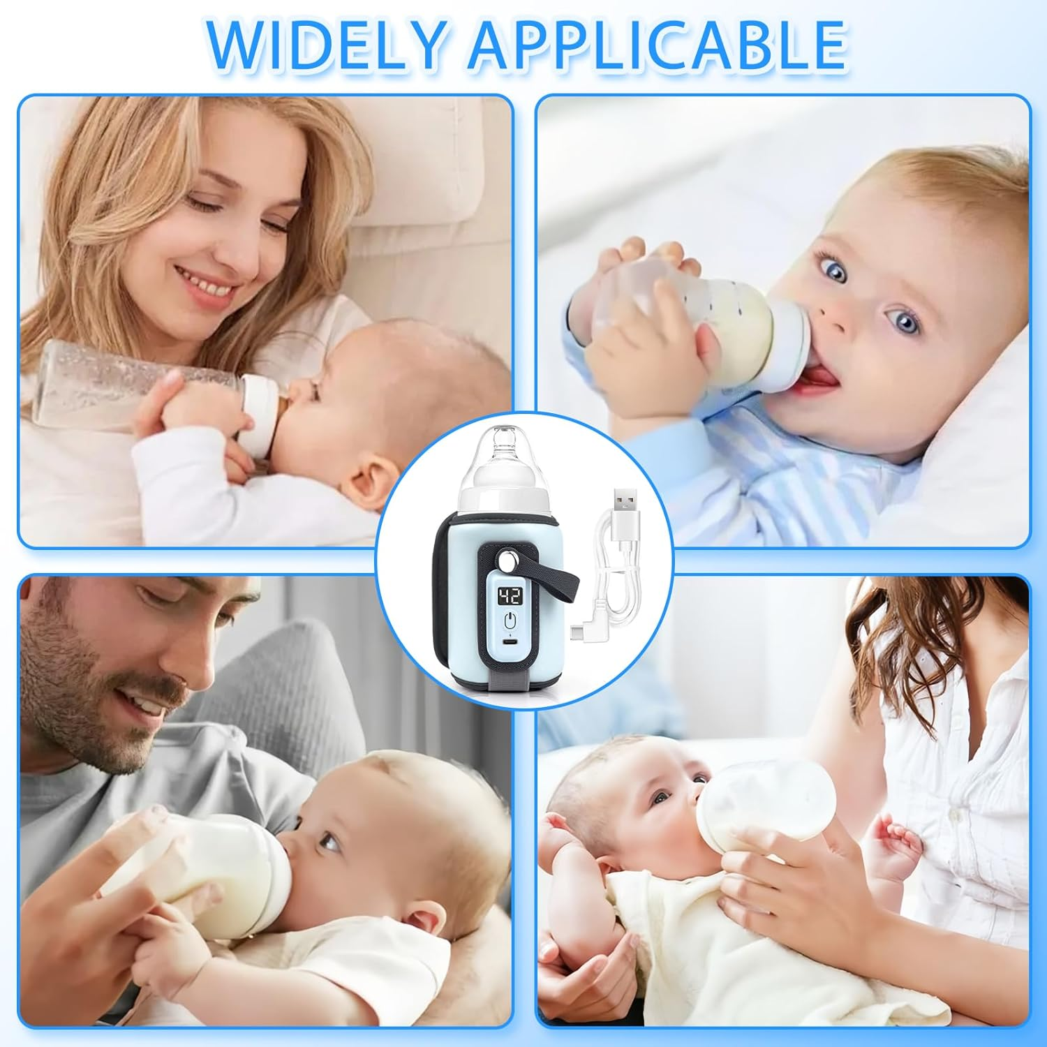 Baby Bottle Warmer, 5-Temperature Baby Milk Heating Keeper, Portable USB Bottle Warmer with LED Display for Rapid Heating & Precise Temperature Control, Suitable for Home & Travel (Blue) image number 4