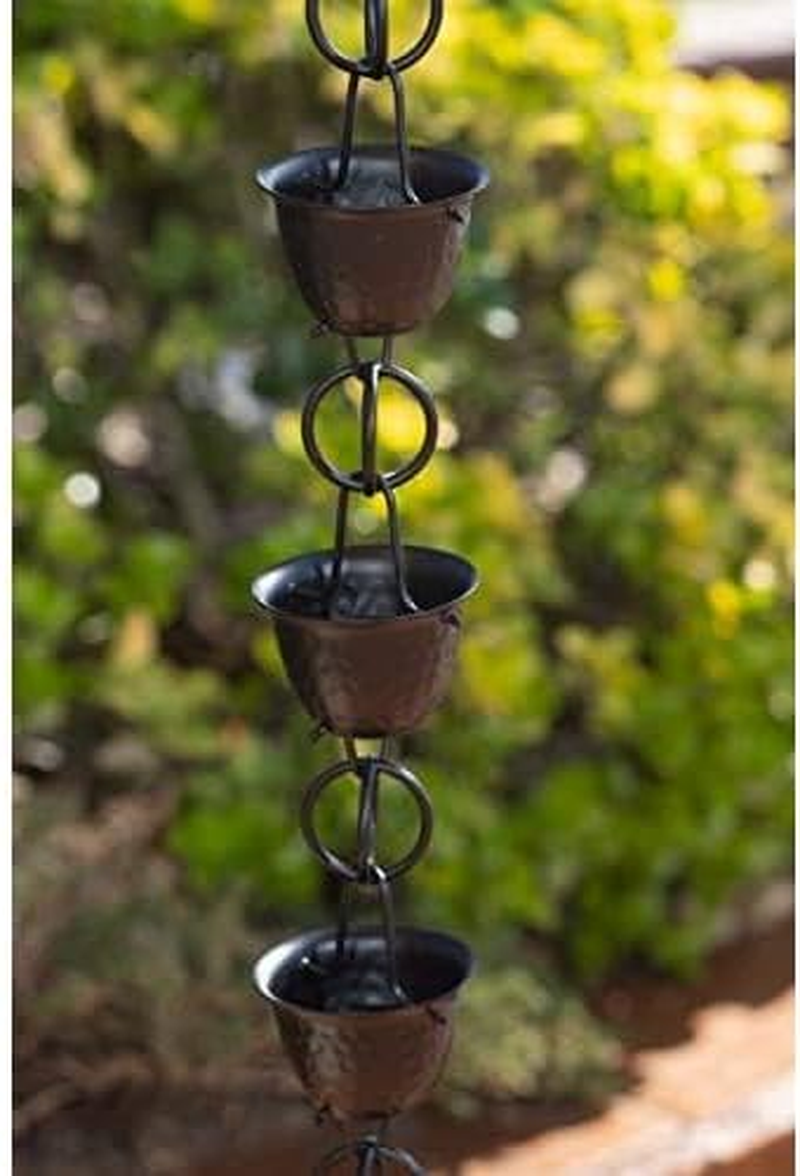 Monarch Rain Chains 18106 Aluminum Hammered Cup Rain Chain, 8-1/2 Feet Length Replacement Downspout for Gutters, Black image number 5