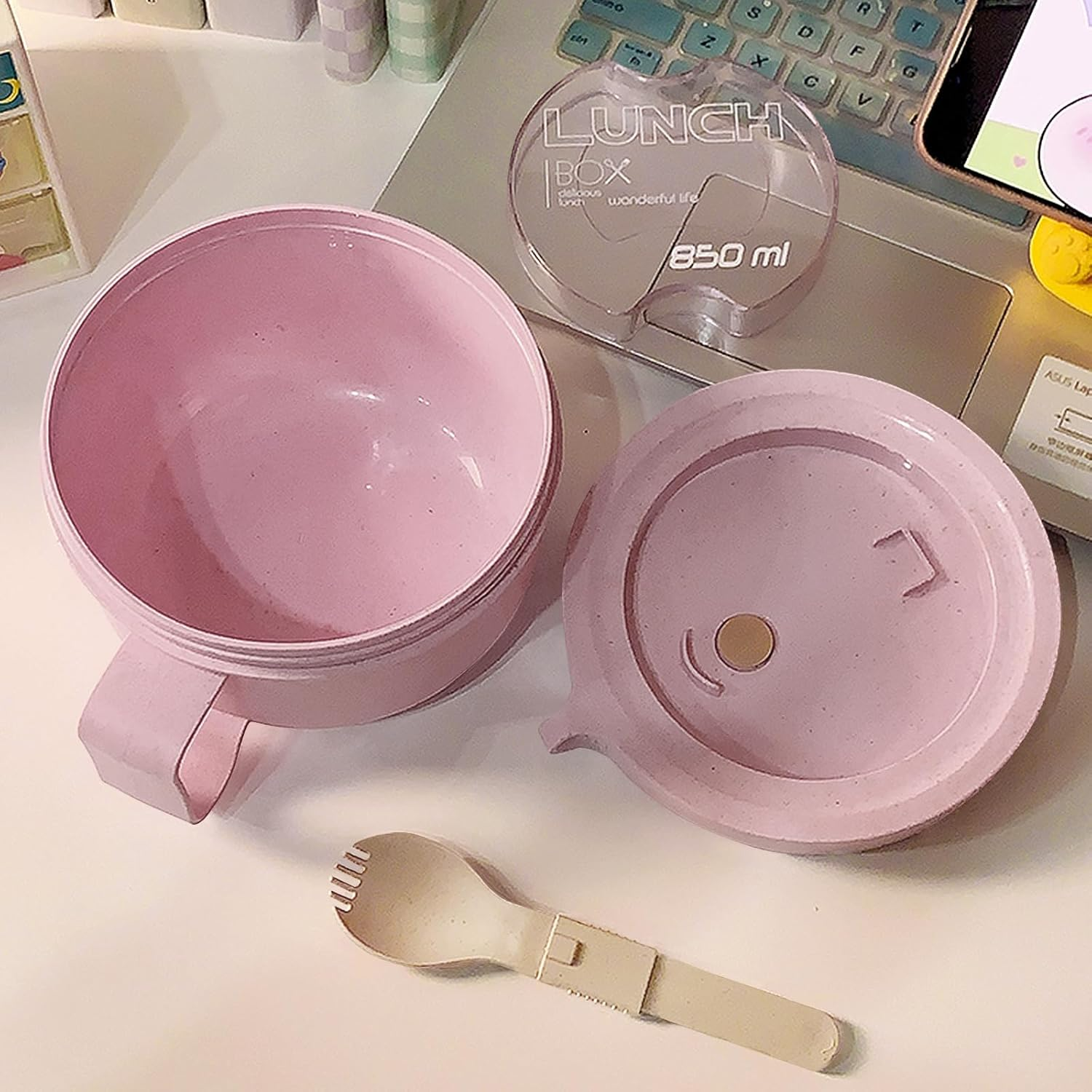 2Pack 28.7Oz Wheat Straw Microwave Ramen Bowl Set Noodle Bowls with Lid and Spoon,Improved Easy-Grip Design for On-The-Go - Holds Soup, Rice, Cereal,More,Bpa-Free(Pink+Green) image number 2
