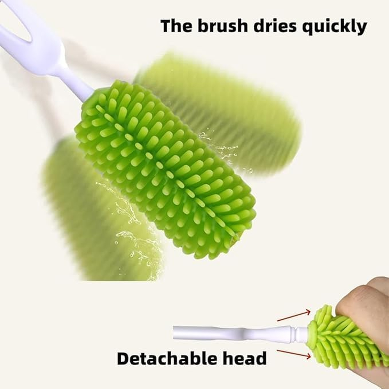 Portable Bottle Brush Set, Baby Bottle Cleaner with Storage Box,Travel Baby Bottle Drying Rack,Lawn Countertop Baby Bottle Drying Rack,Spring Green image number 5