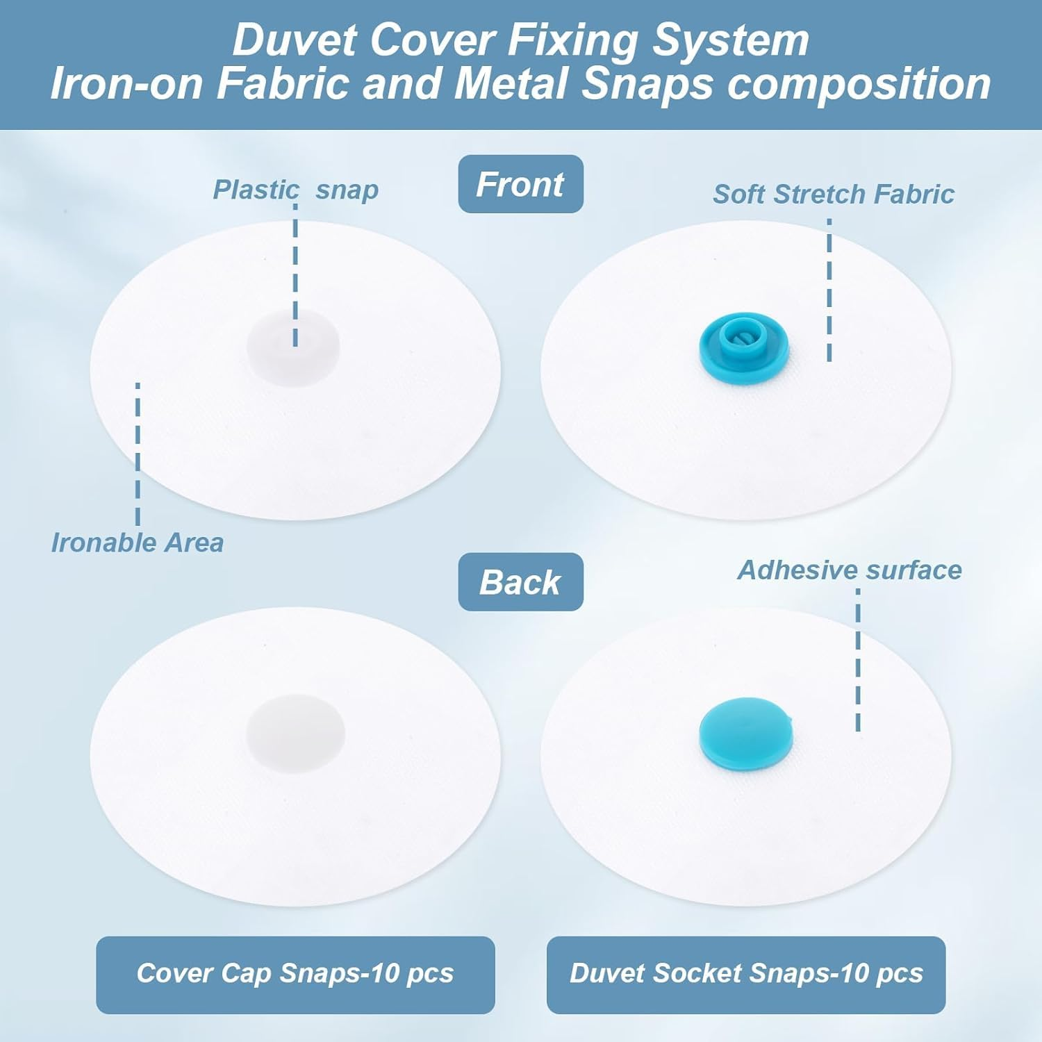 20 Pcs (10 Pairs) Duvet Snaps - Prevent Comforter Duvet Cover Snaps Fasteners - Iiron on Duvet Snaps -Corner Keepers Prevent Duvet from Shifting in the Quilt Cover Fits All Thickness Quilt Sheets image number 3