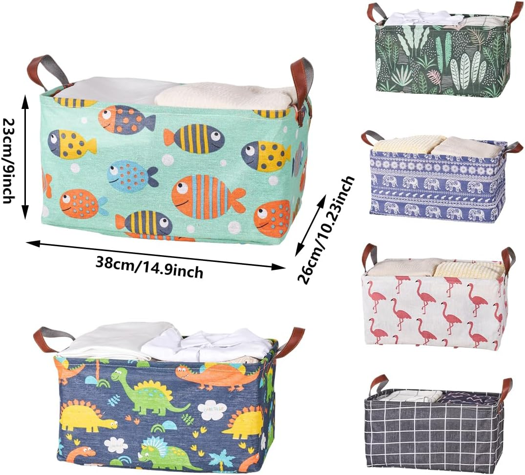 AIMALL 2PCS Cotton and Linen Storage Basket, Large Capacity Waterproof and Moisture-Proof Storage Box for Socks, Cosmetics, Clothes, Toys, 14.9 X 10.23 X 9 Inches, Multi-Purpose Organizer - Dinosaur image number 2