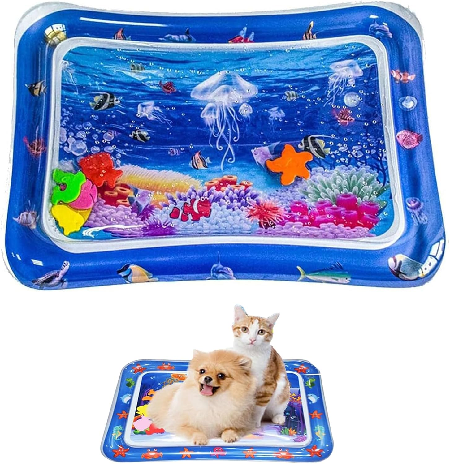 CHENRI Sensor Water Playmat, Sensory Water Play Mat for Cats, Water Mat Sensory Toy, Summer Water Play Mat, Interactive Cat Toy, Water Mat for Cats, Dogs (E)