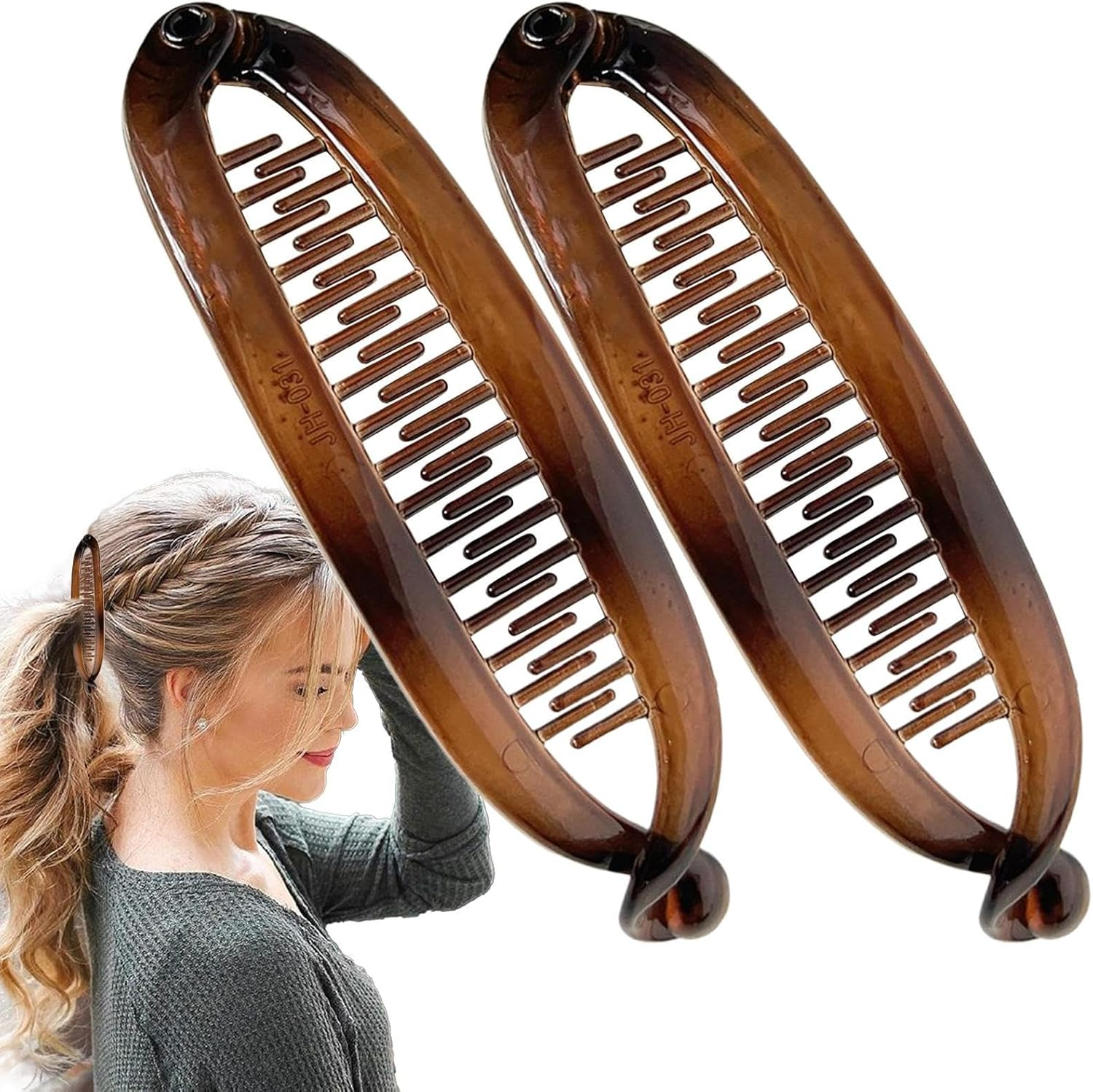 Banana Hair Clip - 2PCS Claw Clip for Thin Hair | Double Banana Clip Bullet Claw Clincher Comb | Strong Hold for Thick, Thin Curly Styles | Non-Slip Styling Accessories