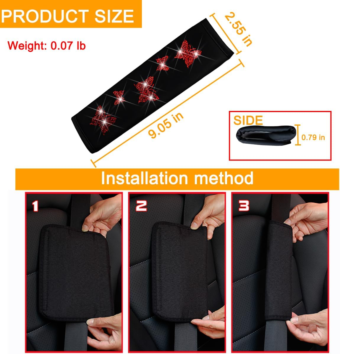 KHGUZ 2PCS Car Seat Belt Covers, Polyester Fiber Vehicle Seatbelt Cushion Pad Protector, Automotive Safe Strap Cover Pad Help Protect Neck and Shoulder, Universal for SUV, Truck, Rv（Red） - Pink image number 2