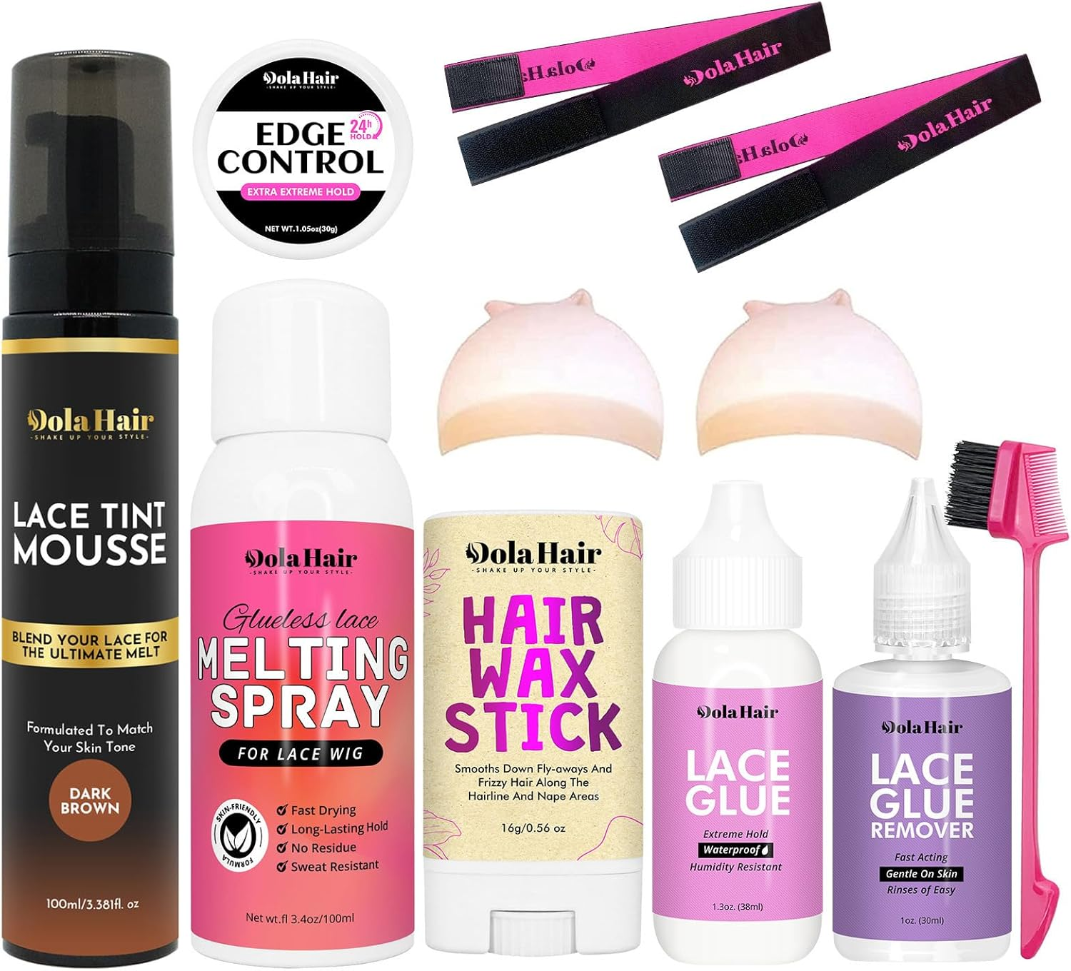 Dolahair Lace Glue Kit - Complete Set with Lace Tint Mousse, Wig Installation & Melting Spray(Medium Brown)