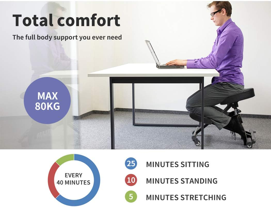 Levede Ergonomic Kneeling Chair, Adjustable Stool Home Office Chairs Work Computer Reading Chair Desk Chair Cross Legged Chair, Improve Your Posture with an Angled Seat - Thick Comfortable Cushions image number 1