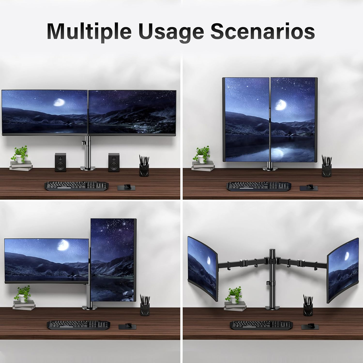 HEYMIX Dual Monitor Stand, VESA Monitor Arm, Double Monitor Mount Height Adjustable for 2 LCD 17-32" Gaming Screens, Dual VESA Arm Mount 75Mm/100Mm, C-Clamp & Grommet 2-Way Assembling image number 5