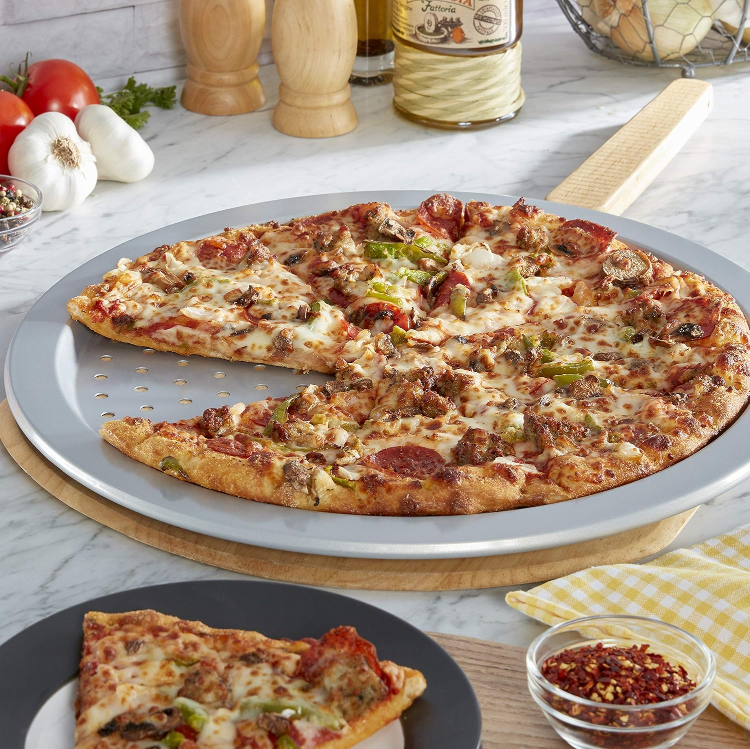 Kitchenaid Nonstick Aluminized Steel Pizza Crisper, 14-Inch, Silver image number 6