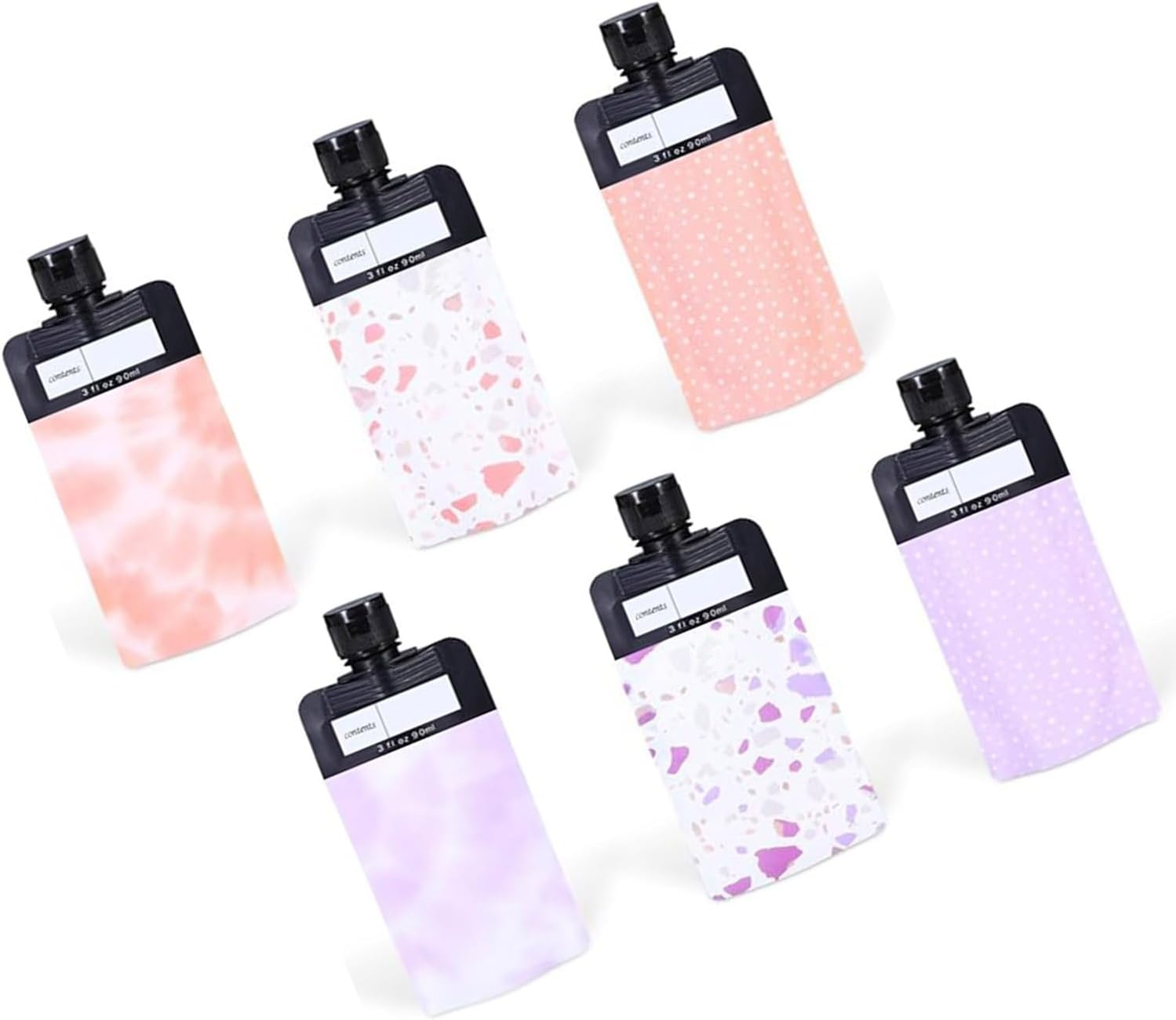 Roczential 6 Pcs Leak Proof Refillable Compression Bag, 90Ml Colorful Leak Proof Refillable Squeeze Pouches, Refillable Travel Pouches Proof Squeeze for Shampoo Conditioner Lotion Soap Hand Soap image number 6