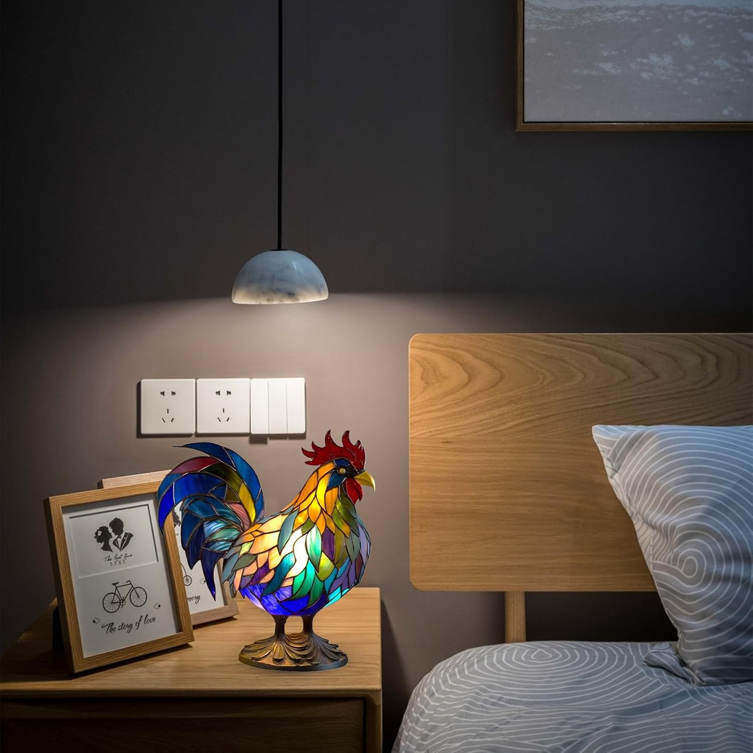 Stained Glass Table Lamp - Rooster Stained Glass Resin Lamp | Retro, Home Decoration, Housewarming for Living Room Bedroom Home Puchen image number 1